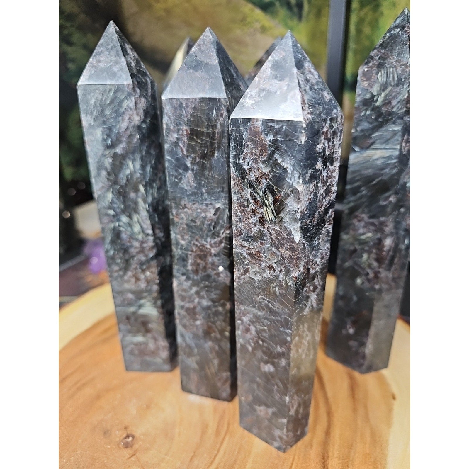 Arfvedsonite Garnet Crystal Tower with Blue Flash — 1.5–1.9 lbs, Polished | CrystalCloud Company by CrystalCloud Company