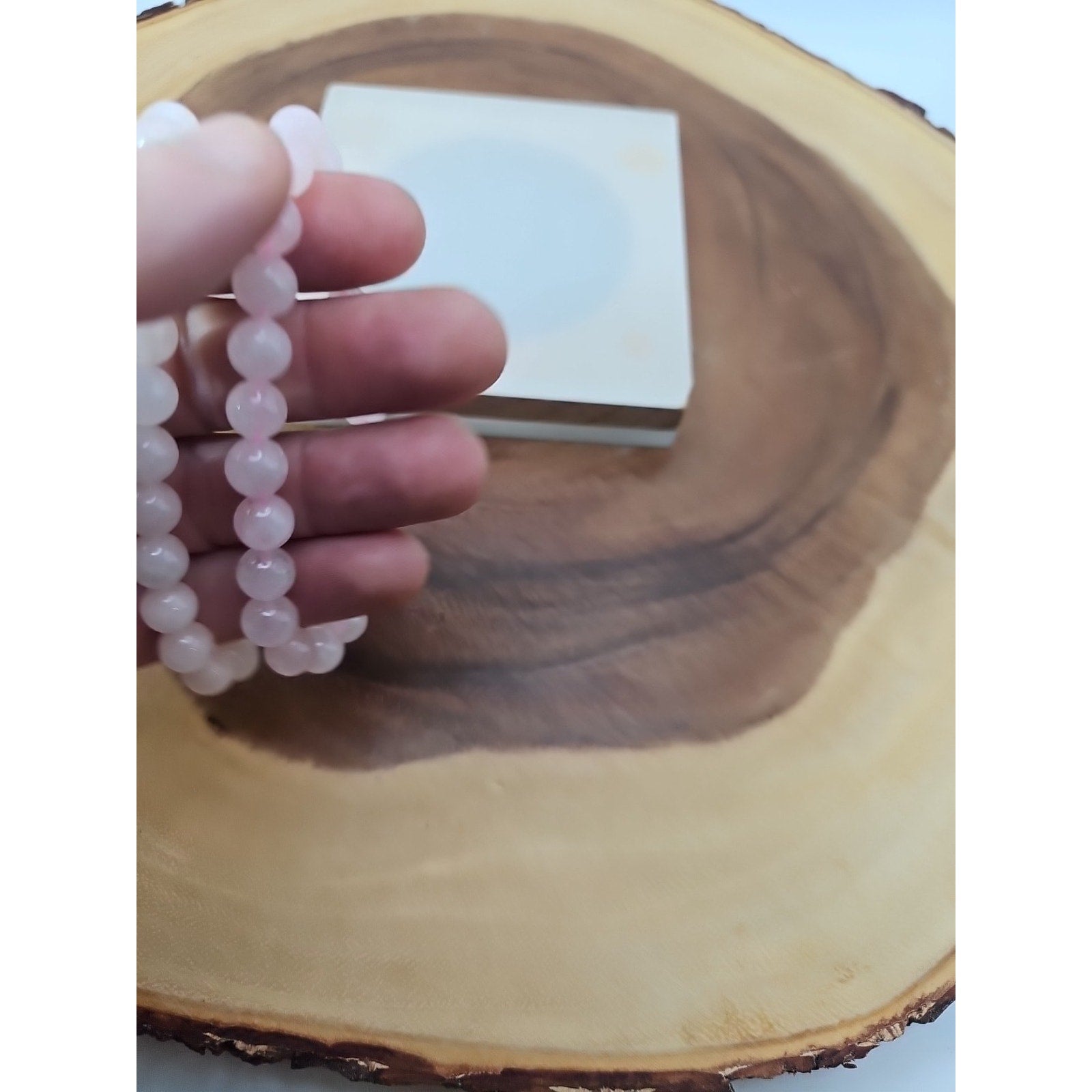 1 Real Rose Quartz Beaded Bracelet 8mm Handmade by CrystalCloud Company