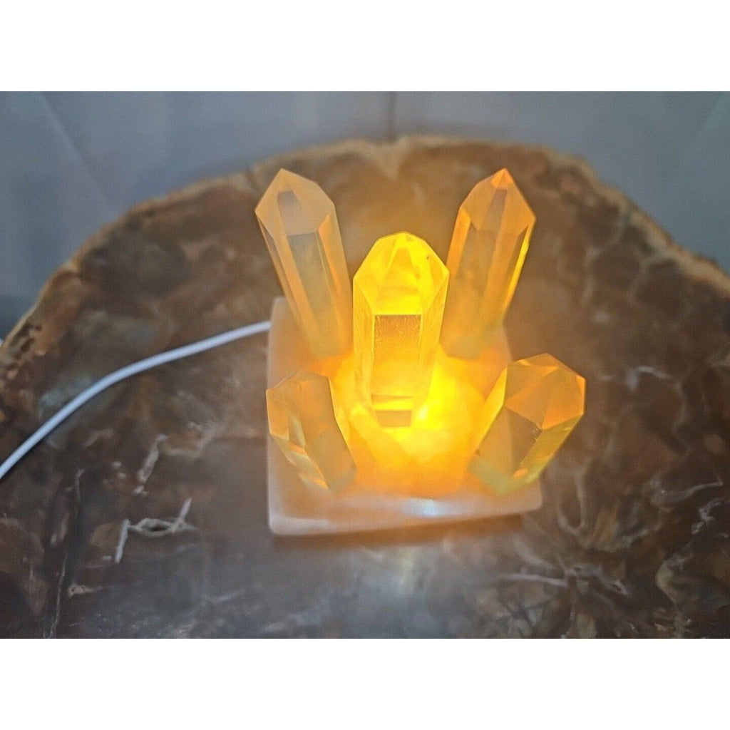 Yellow Smelt Quartz Crystal Points with Selenite Charging Base & LED Display — 5-Piece Set | CrystalCloud Company by CrystalCloud Company