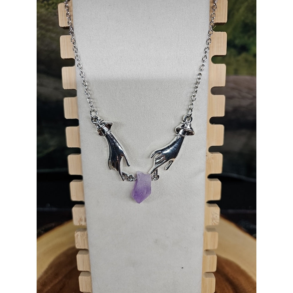 Amethyst Crystal Necklace 16in Stainless Steel by CrystalCloud Company