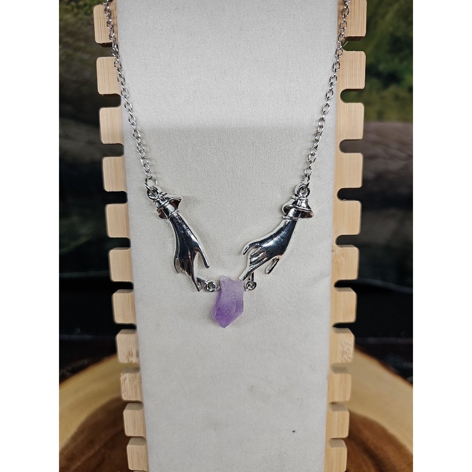 Amethyst Crystal Necklace 16in Stainless Steel by CrystalCloud Company