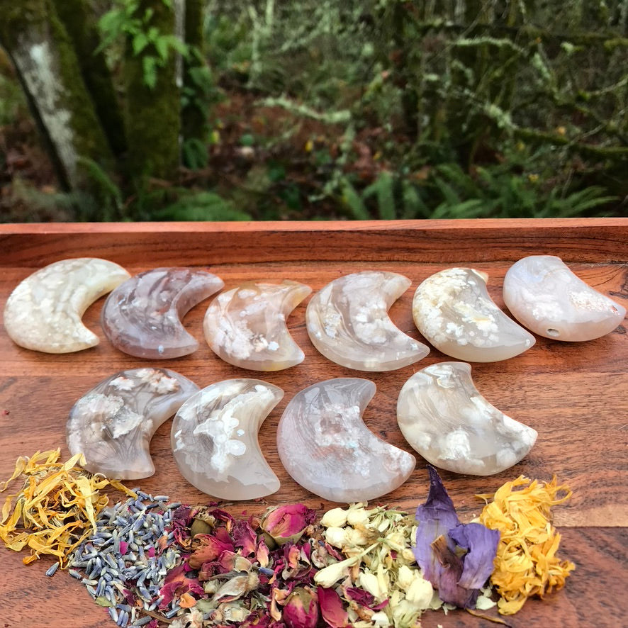 Flower Agate Moon for Confident Growth, Large, 2.5 Inches approx