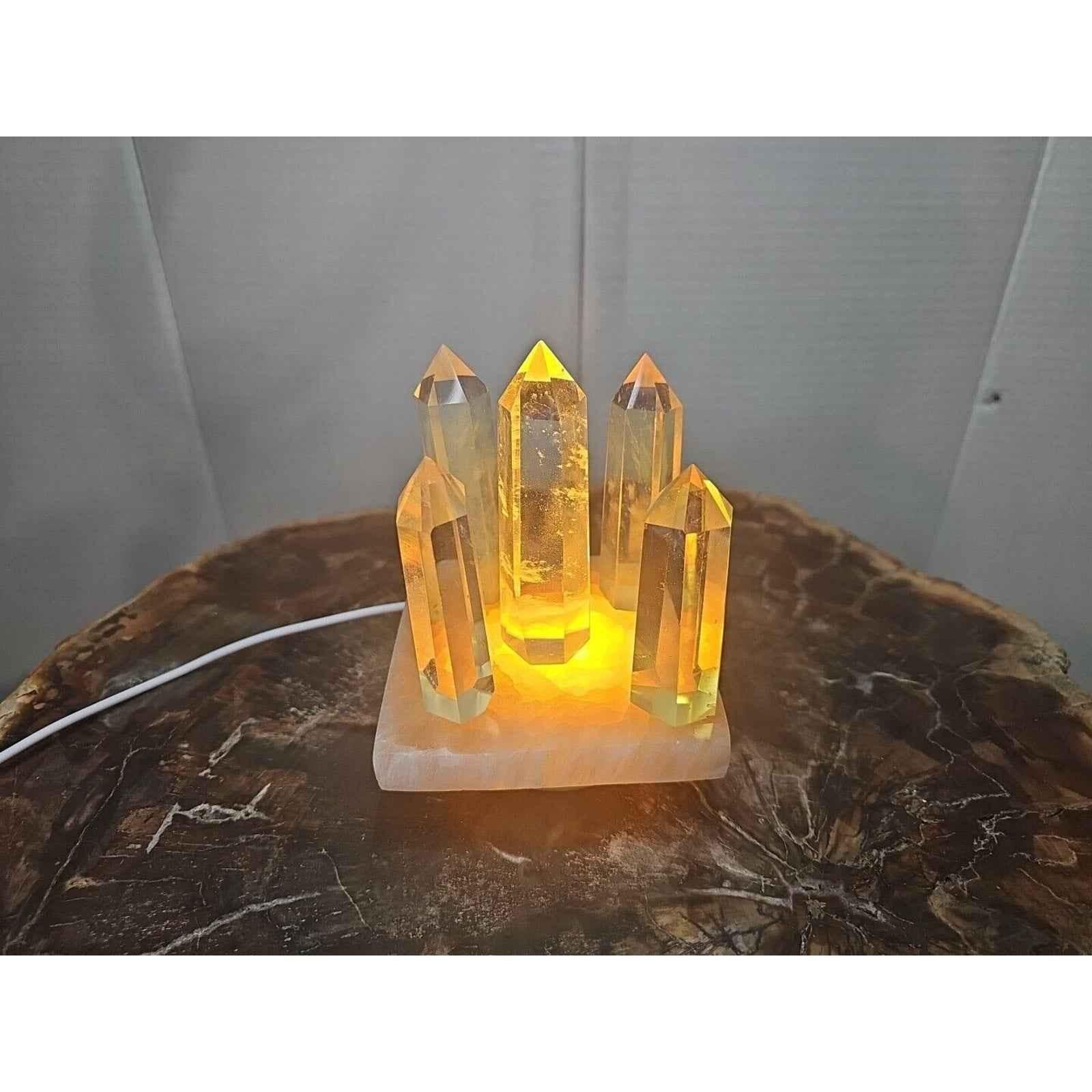 Yellow Smelt Quartz Crystal Points with Selenite Charging Base & LED Display — 5-Piece Set | CrystalCloud Company by CrystalCloud Company
