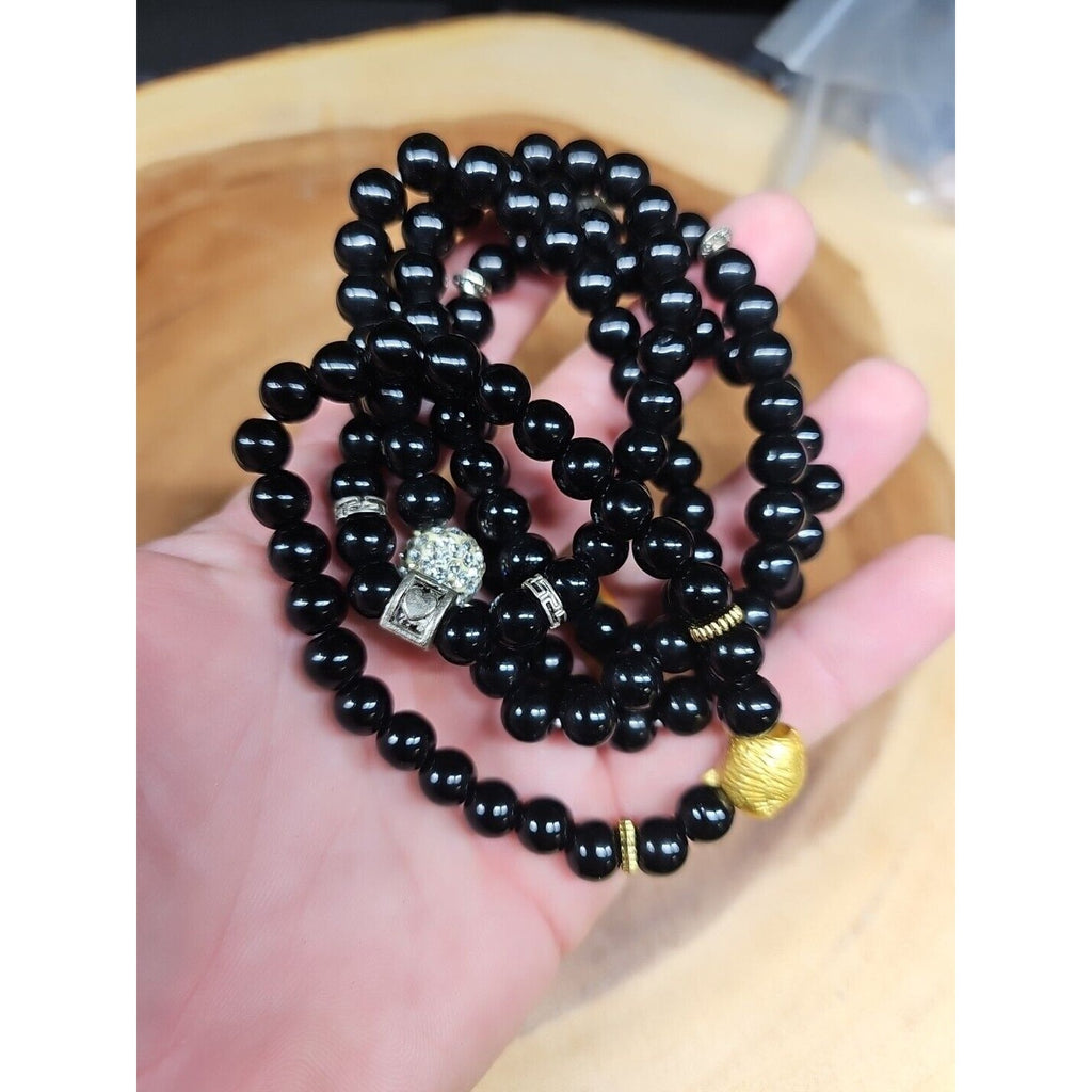 Natural Obsidian Stone Bracelets 5pc Set by CrystalCloud Company