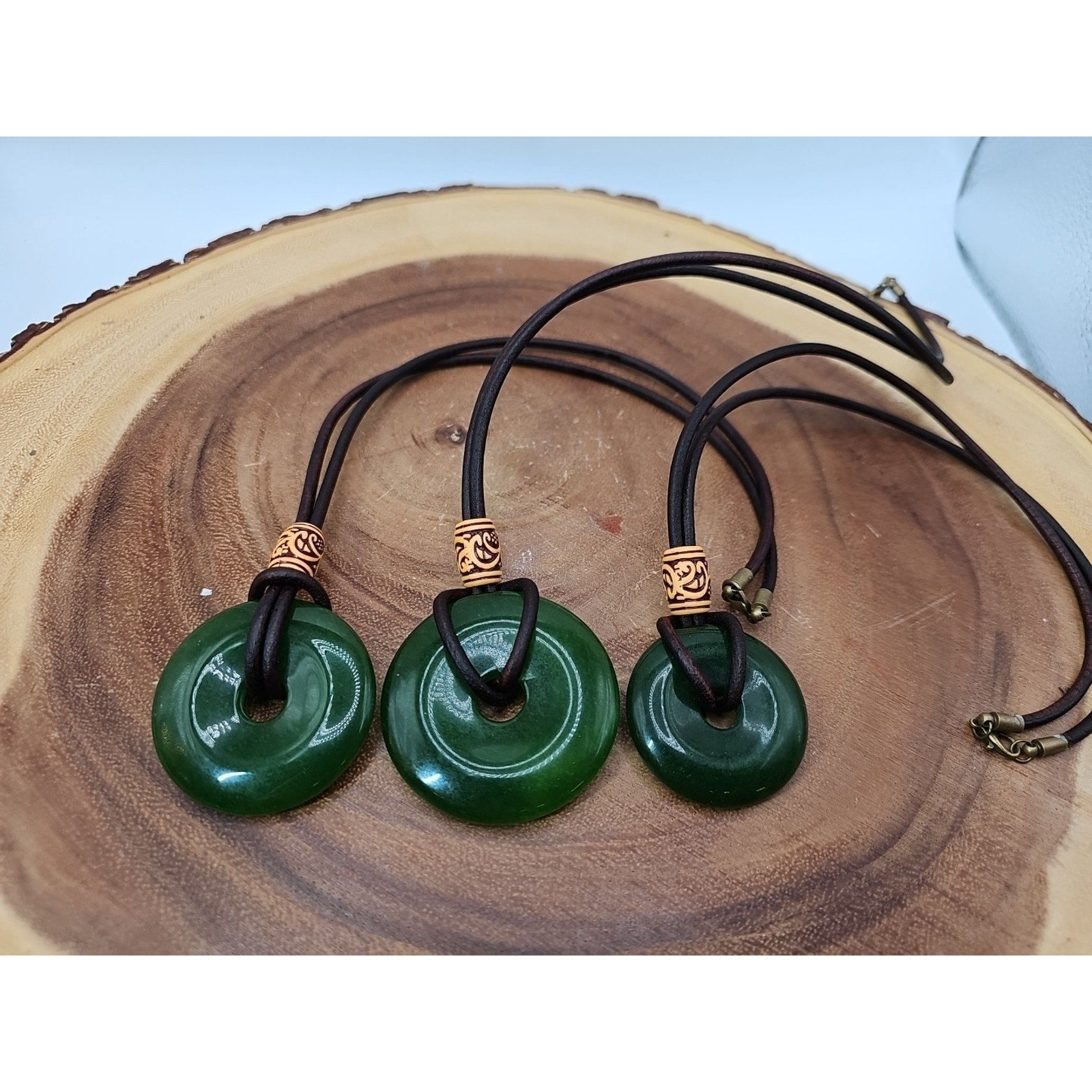 Green jade good luck pendant 16in Leather Cord by CrystalCloud Company