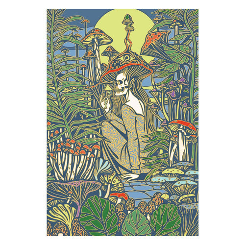 3D Dream Love Tapestry (Feminine Skeleton in Mushroom Forest with Sun) by Sacred Crystals