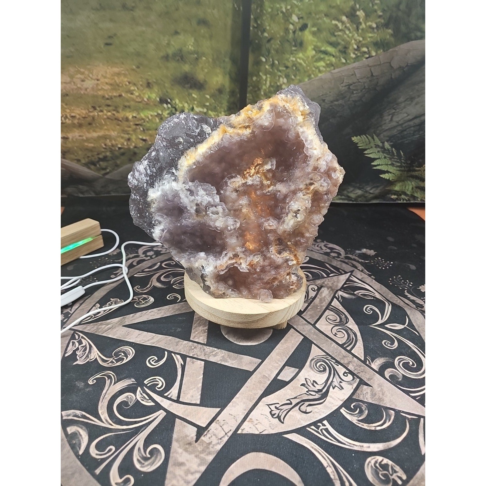 11.9LB Natural fluorite quartz crystal Cluster specimen W/led Back Light Stand by CrystalCloud Company