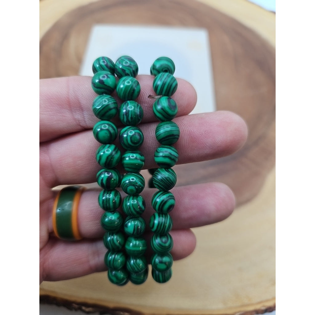 1 Natural 8mm Malachite Stone Beaded Bracelet Green Gemstone Stretch Bracelet by CrystalCloud Company