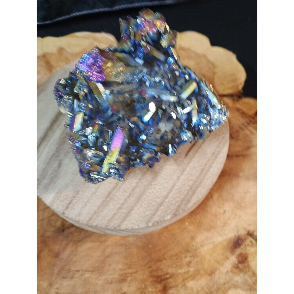 0.68lb Rainbow Aqua Aura Quartz Crystal Cluster Points Titanium Coating by CrystalCloud Company
