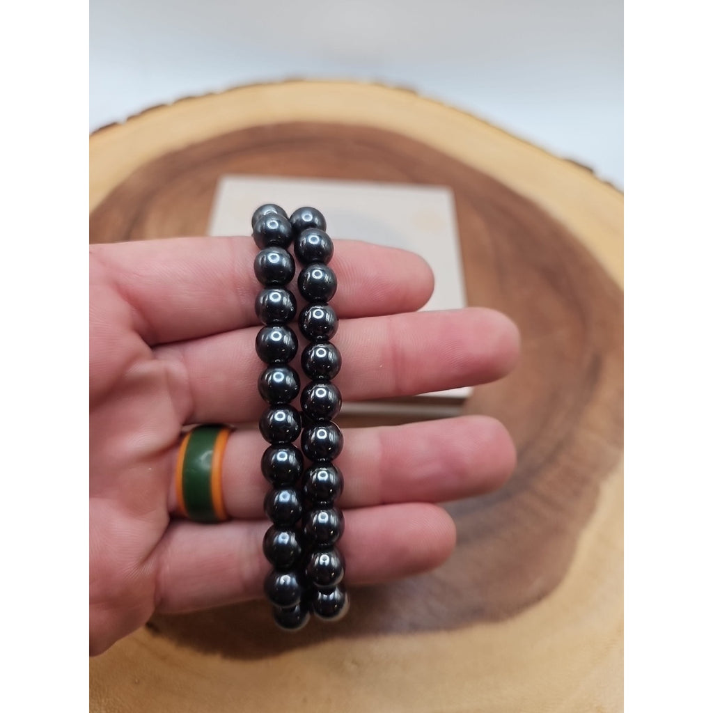 1 Natural 8mm Pyrite Stone Bracelet Black Gemstone Stretch Bracelet Handmade by CrystalCloud Company