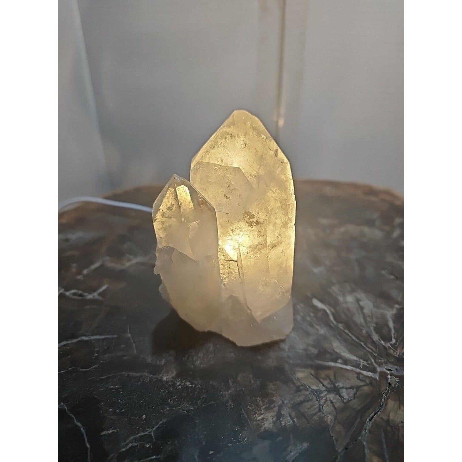 White Quartz Crystal Cluster with LED Light Base — 429g | CrystalCloud Company by CrystalCloud Company