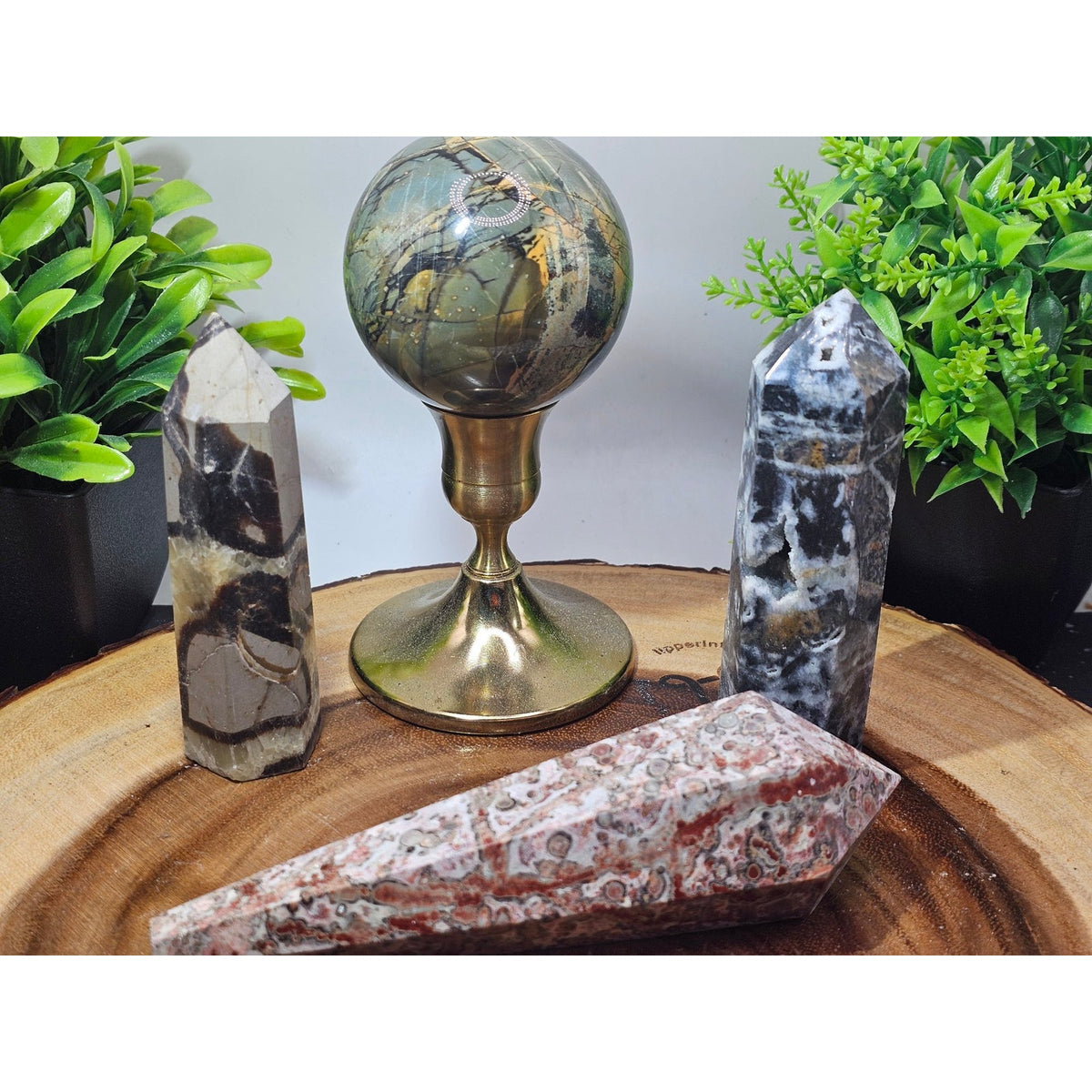 Fluorite Septarian Ocean Jasper Sphere Leopard Jasper Scepter Set 2lbs