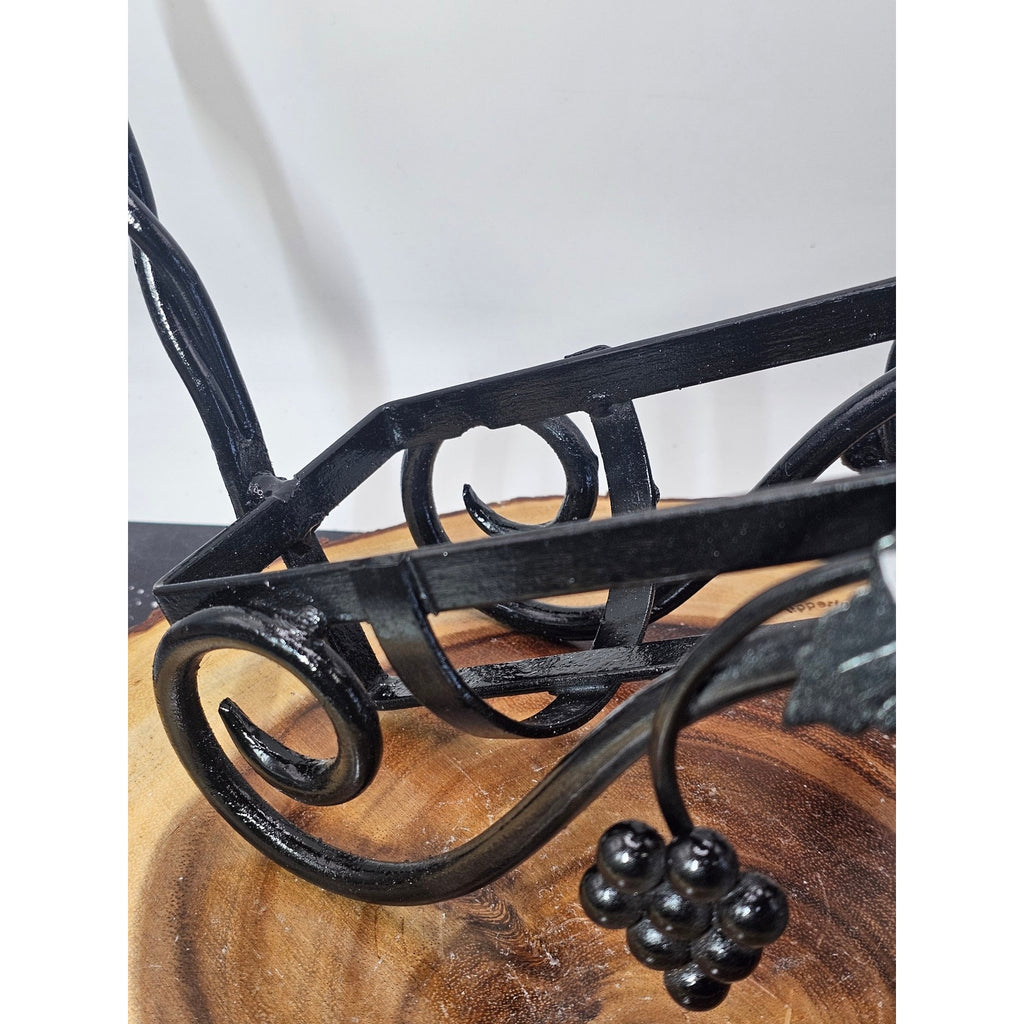 Handmade Cast Iron Wire Wine Rack — Vintage Grapevine with Quartz Crystals