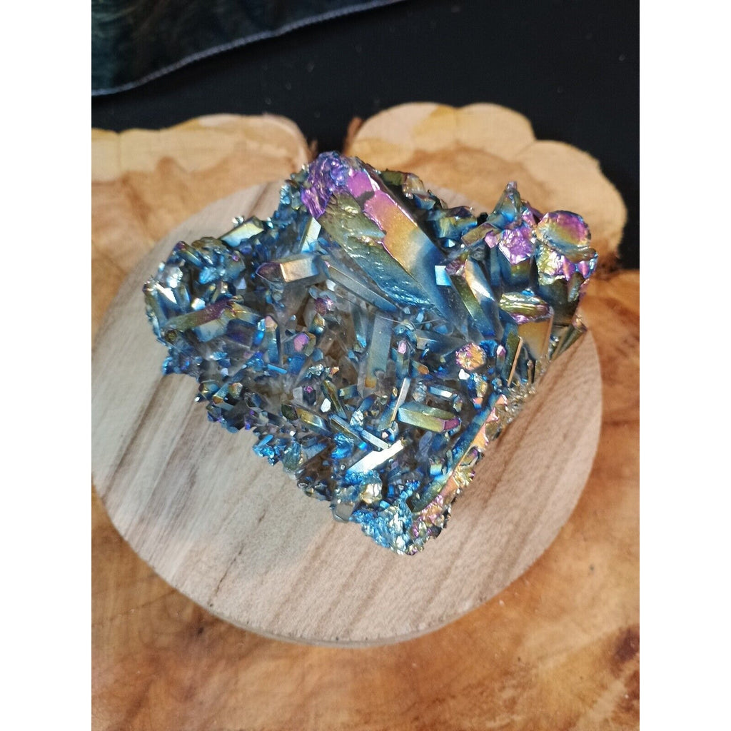 0.68lb Rainbow Aqua Aura Quartz Crystal Cluster Points Titanium Coating by CrystalCloud Company