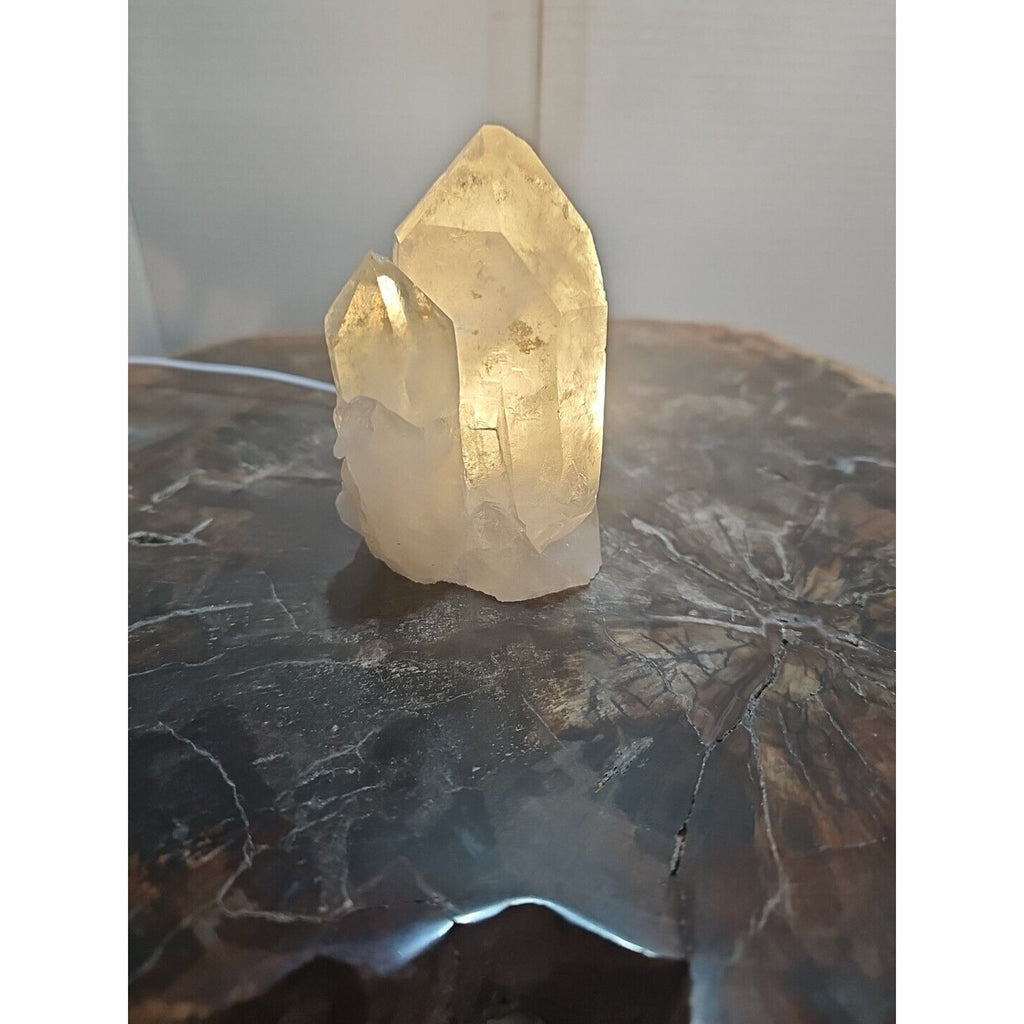 White Quartz Crystal Cluster with LED Light Base — 429g | CrystalCloud Company by CrystalCloud Company