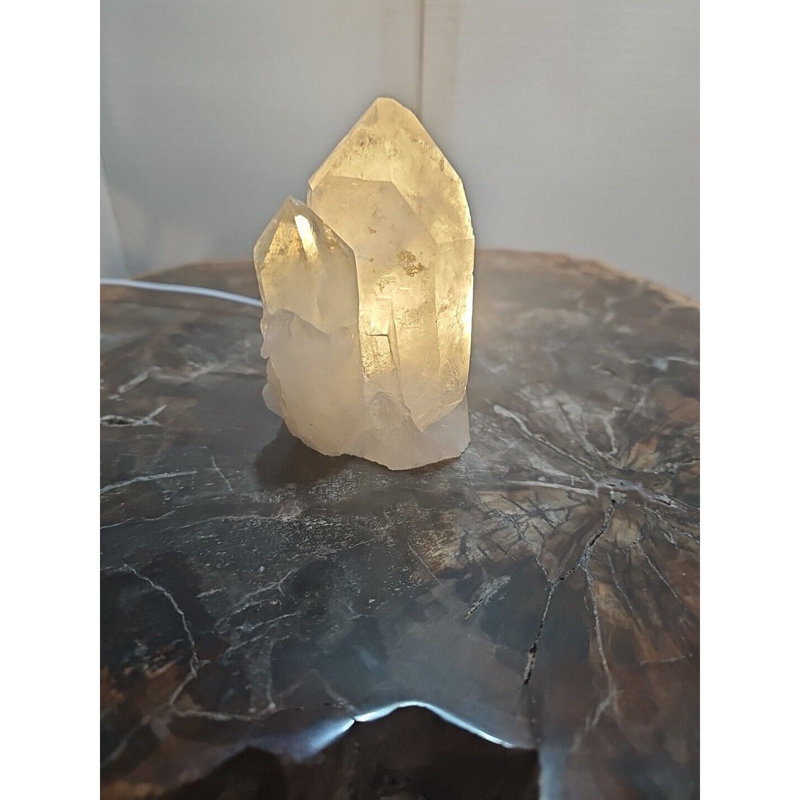 White Quartz Crystal Cluster with LED Light Base — 429g | CrystalCloud Company by CrystalCloud Company