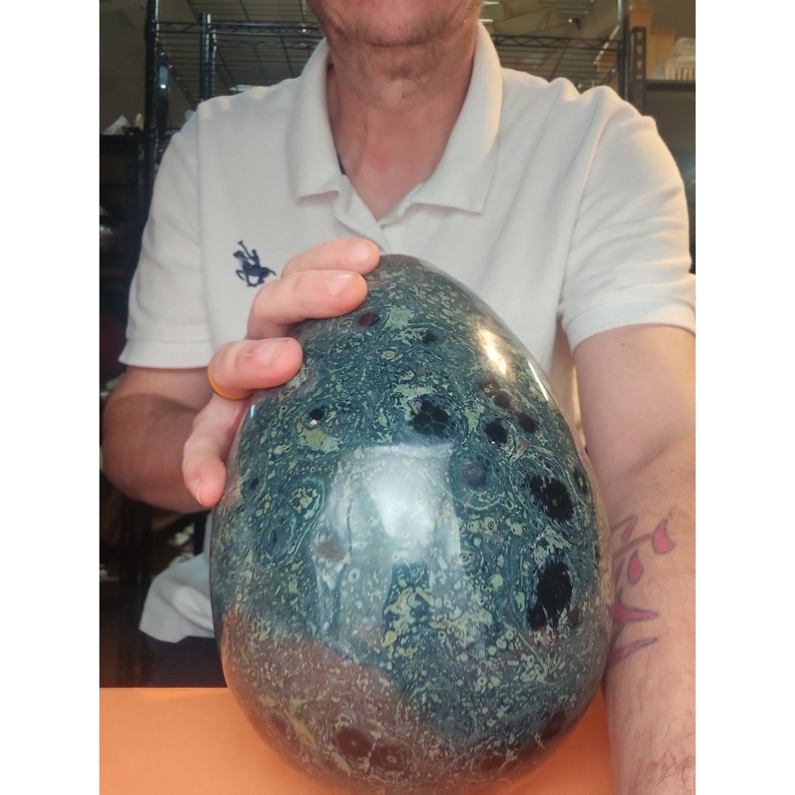 15.2LB Natural Kambaba Jasper Quartz Crystal With Jade Ring Stand by CrystalCloud Company
