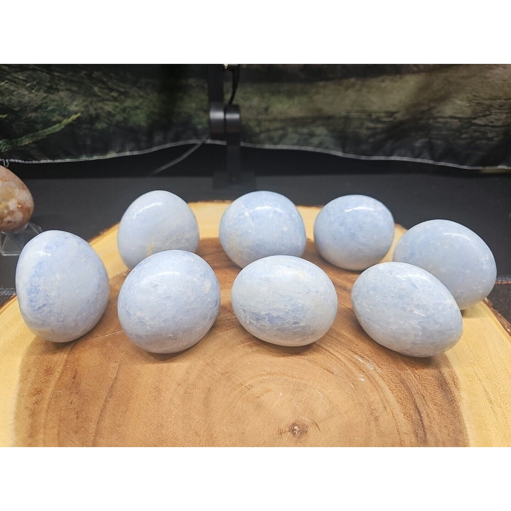 Baby Blue Celestite Crystal Palm Stones — 1 lb, 2-Piece Set from Brazil | CrystalCloud Company by CrystalCloud Company