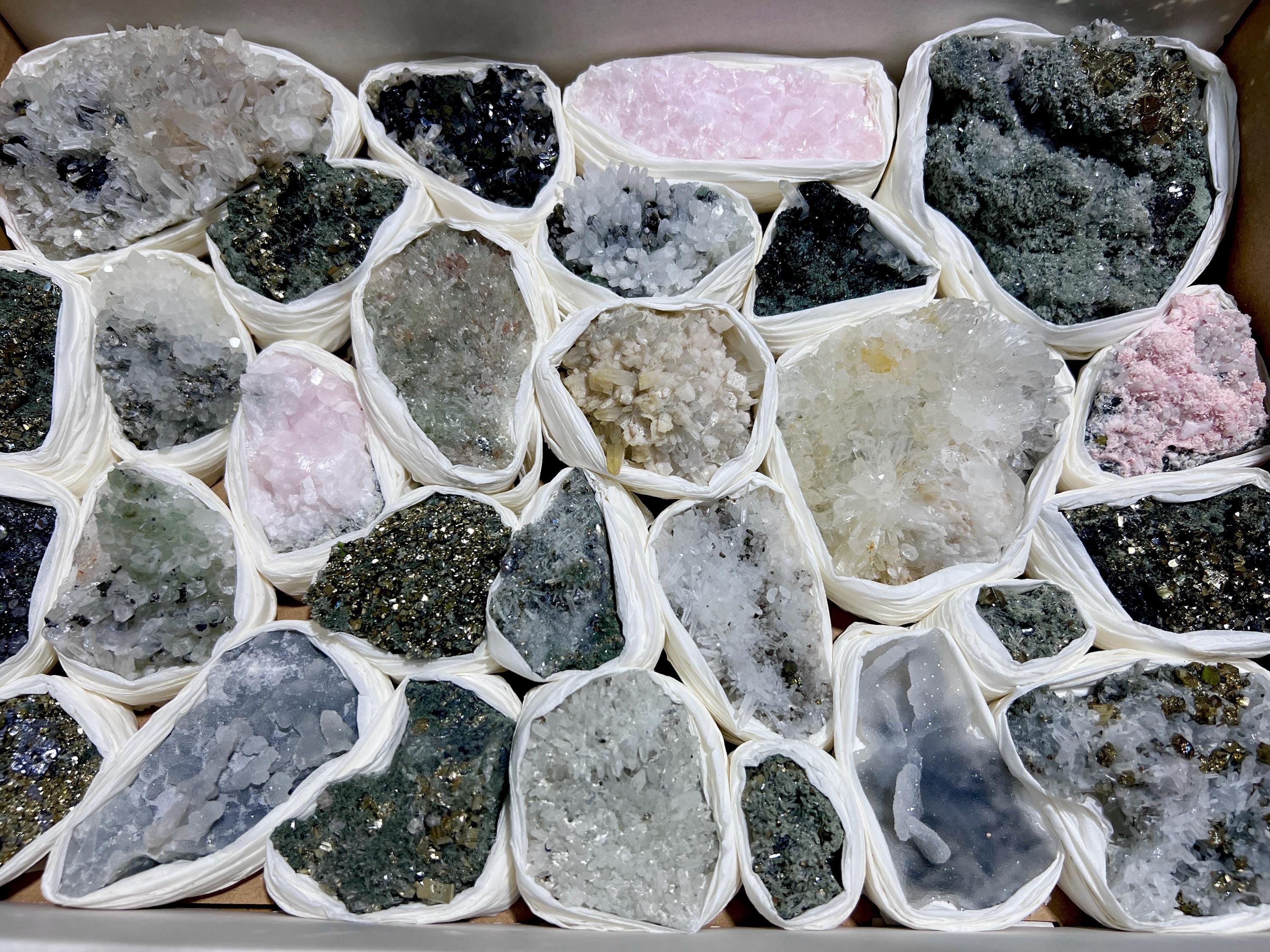 Bolivian Minerals Crystal Mixed Collection (Large 15x10 Inch Flat) Pyrite Sphalerite Galena Quartz Pink Mangano Calcite by Amazing Crystals