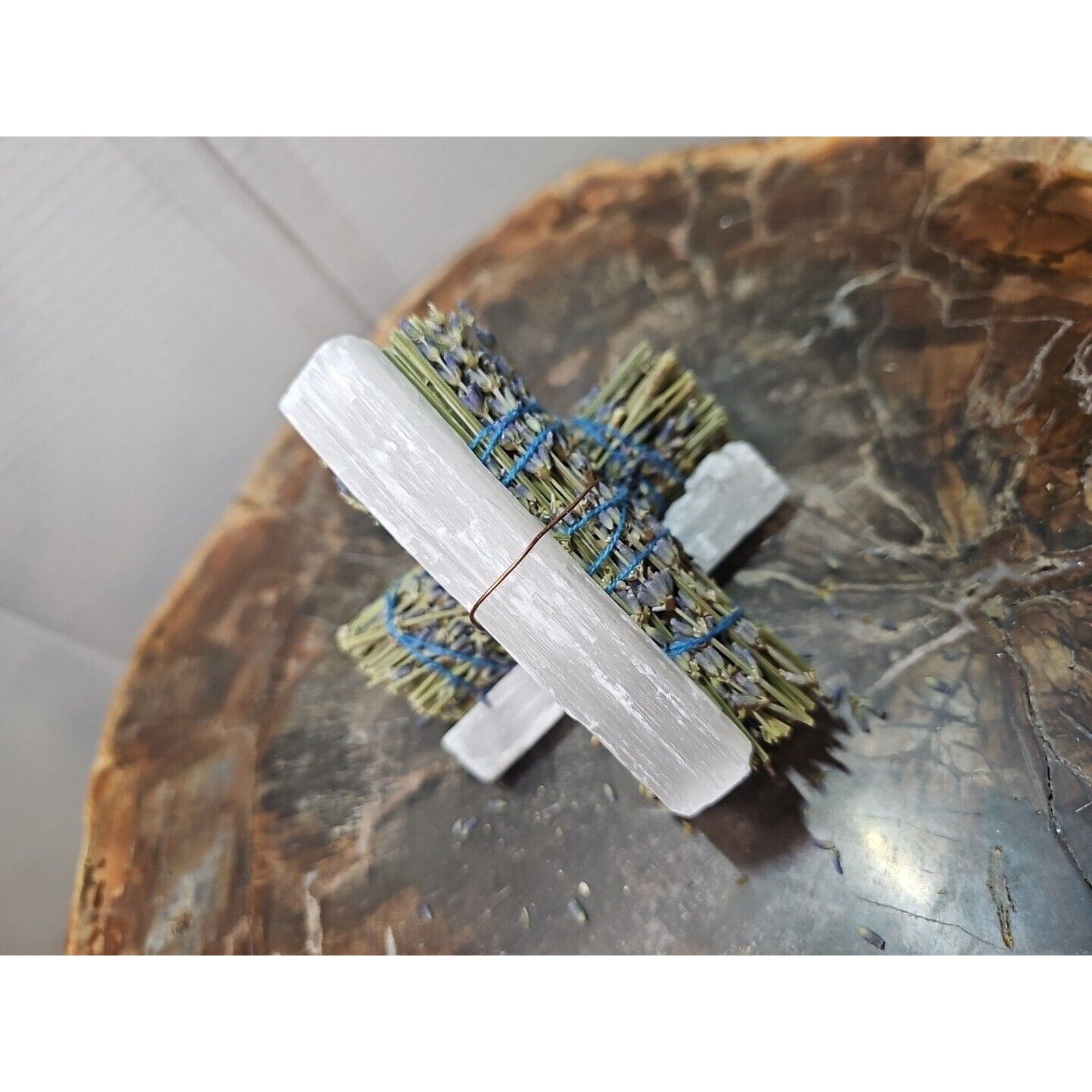 2 Lavender wrapped crystal W/ Huge White Selenite Healing by CrystalCloud Company