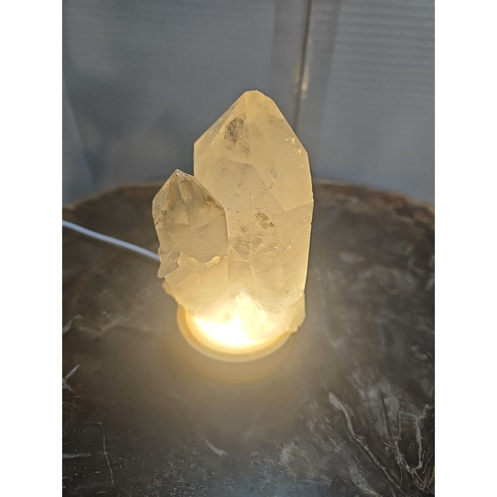 White Quartz Crystal Cluster with LED Light Base — 429g | CrystalCloud Company by CrystalCloud Company