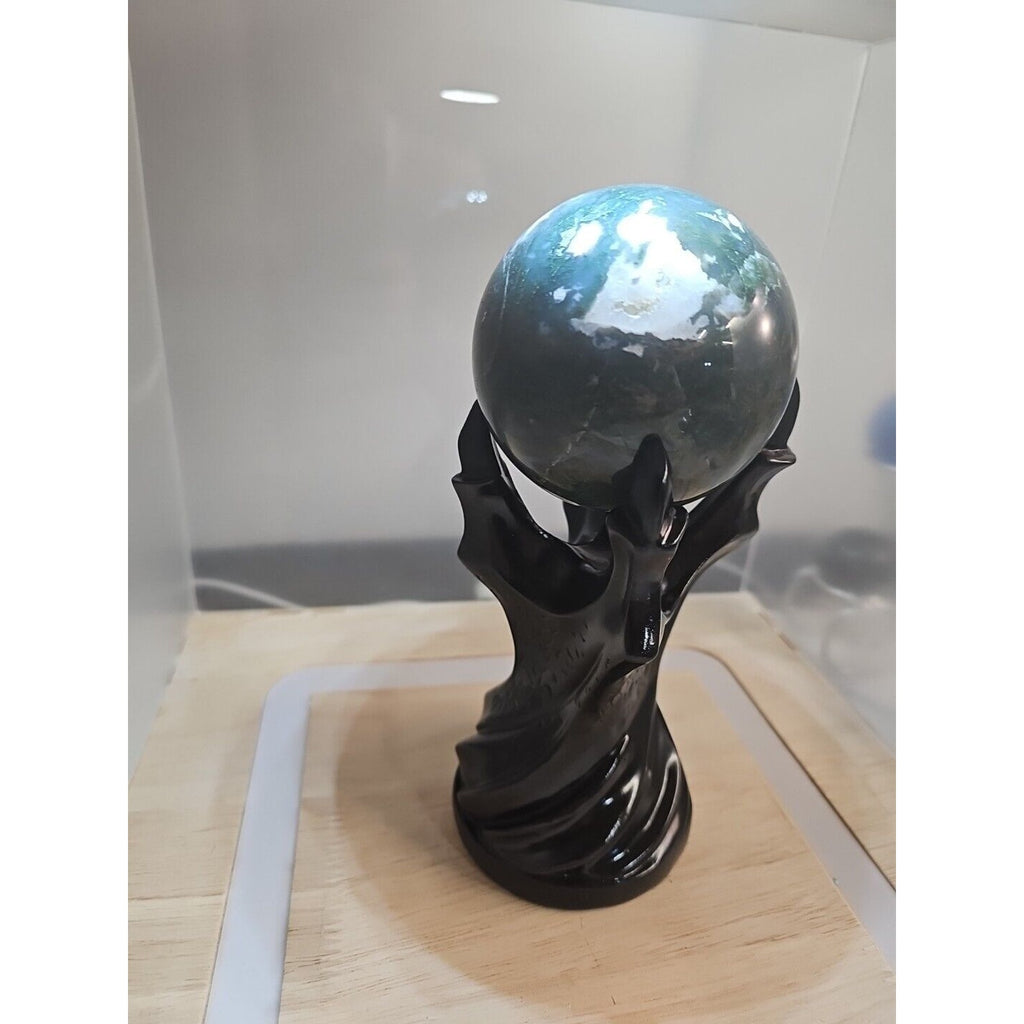 Water Grass Agate Sphere with Stand — 871g, Natural Polished Crystal Ball | CrystalCloud Company by CrystalCloud Company