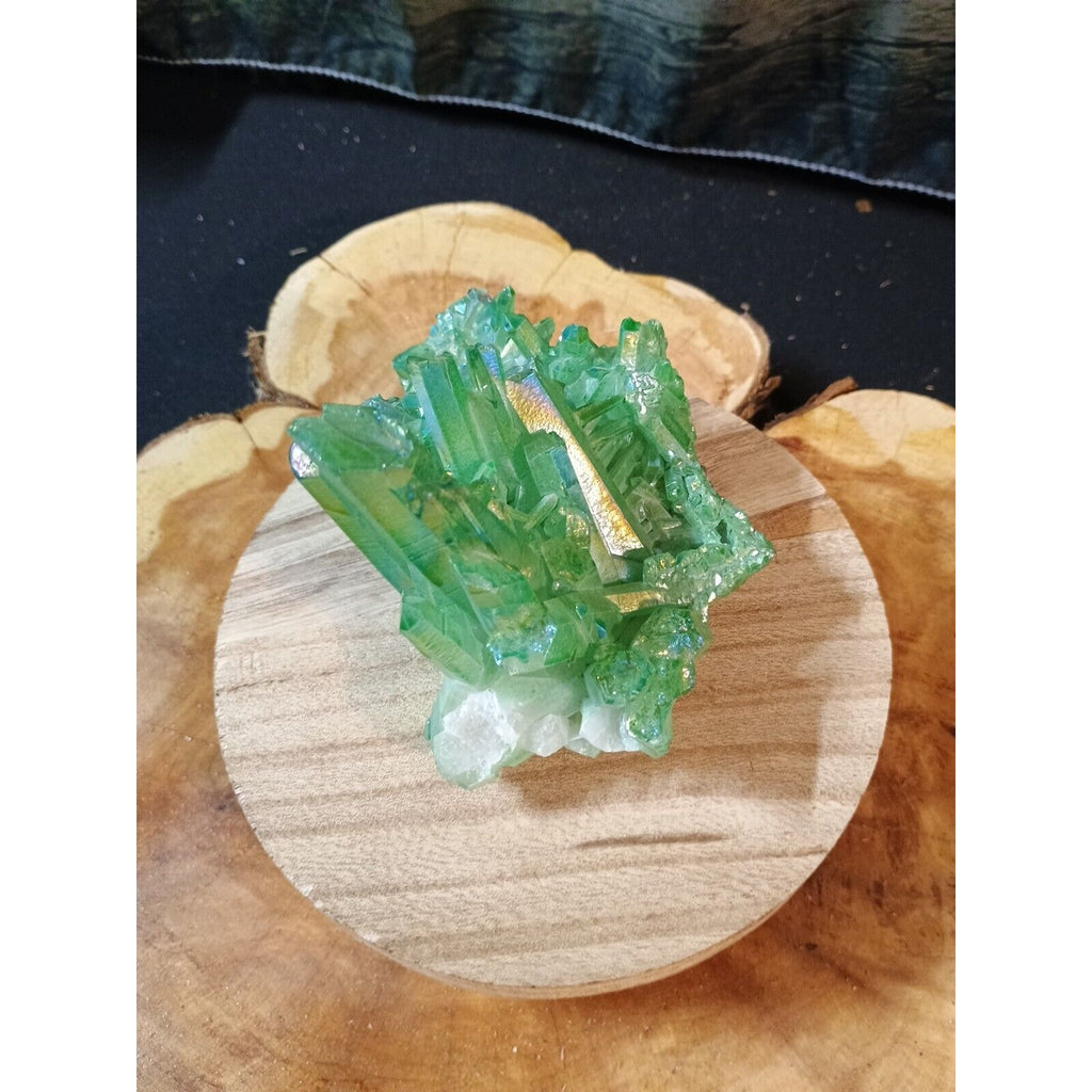 0.76 Lb Rainbow Aqua Aura Quartz Crystal Cluster Points Titanium Coating by CrystalCloud Company