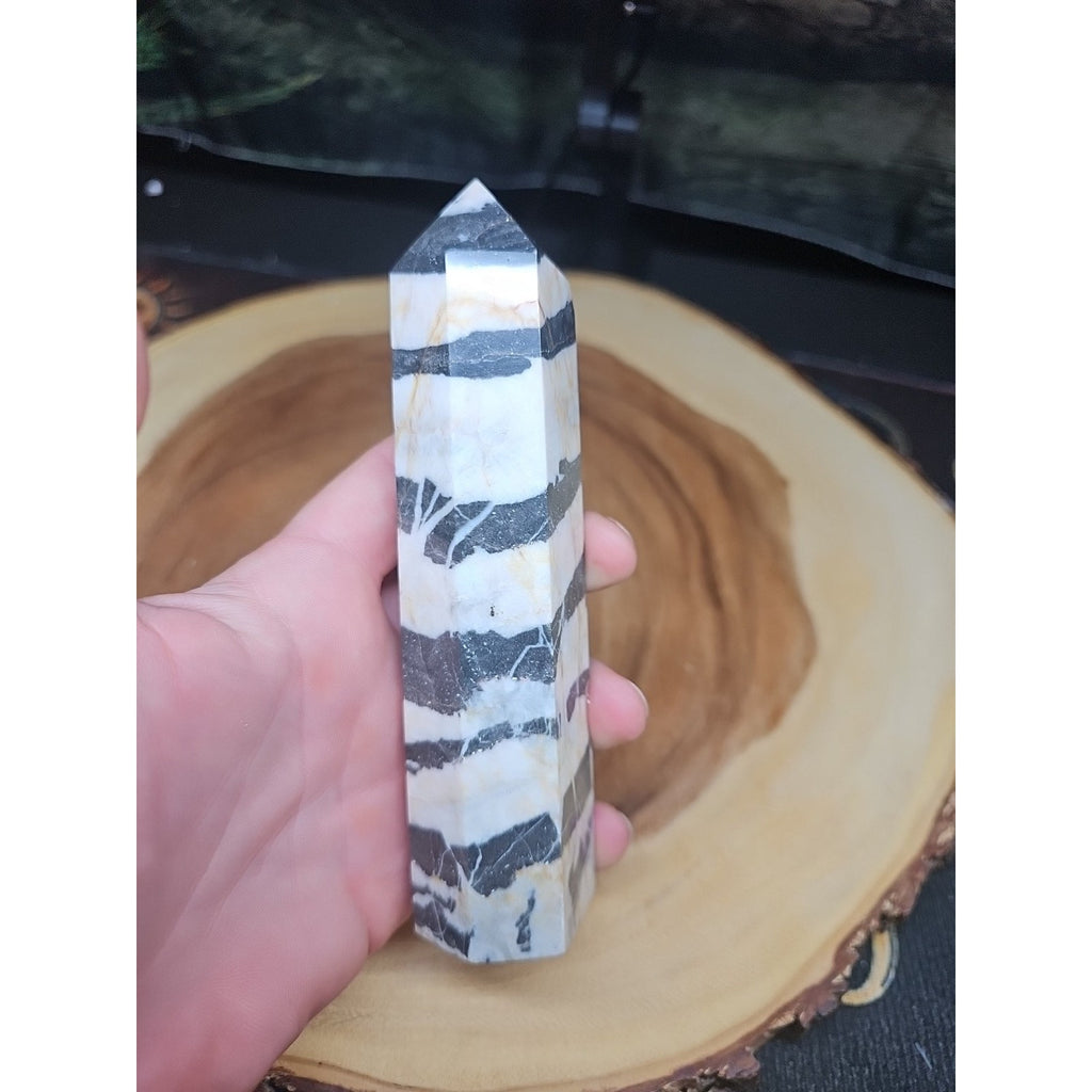 Zebra Stone Tower 341g 6in Tall by CrystalCloud Company