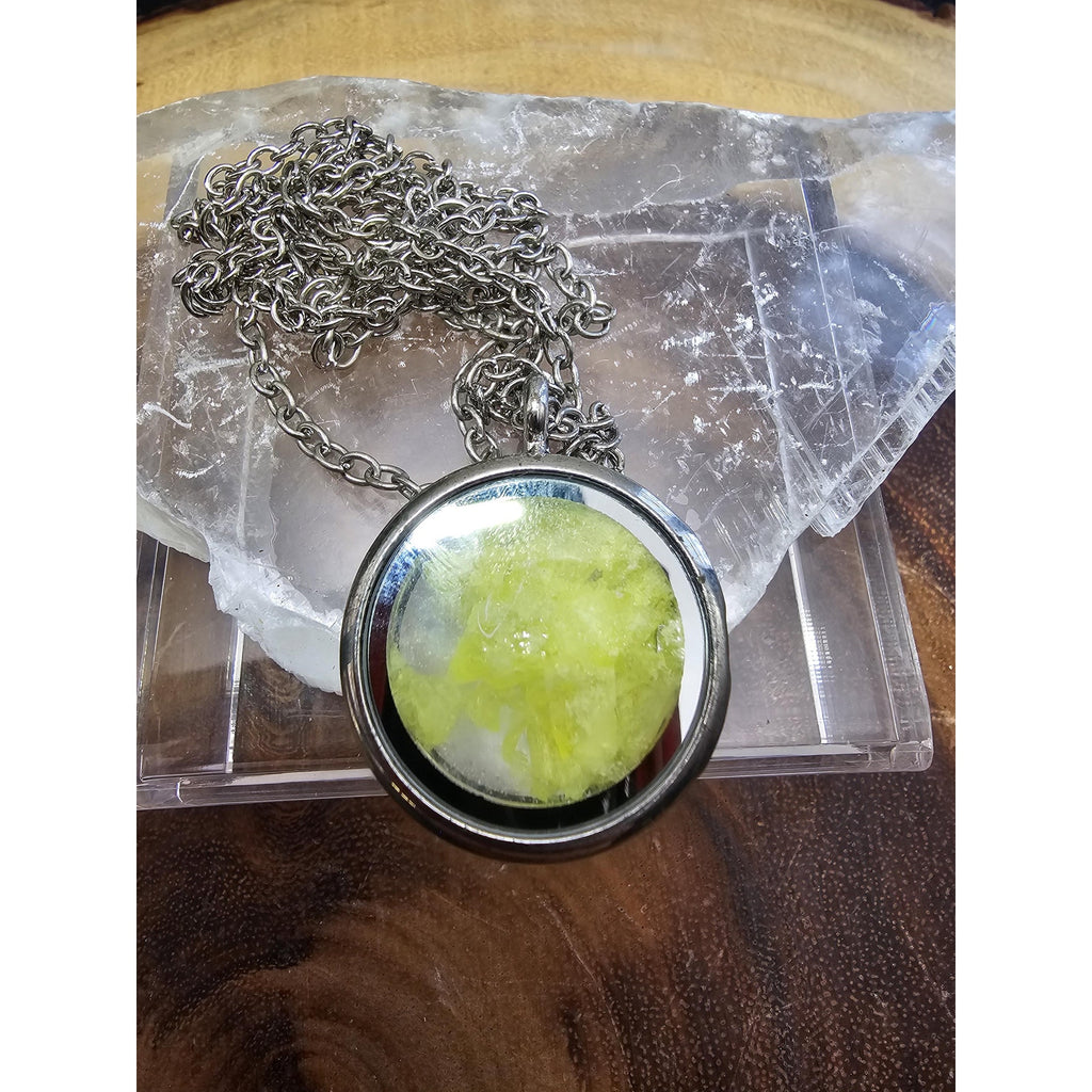 Crush Sulphur pendant w/18 inch chain by CrystalCloud Company