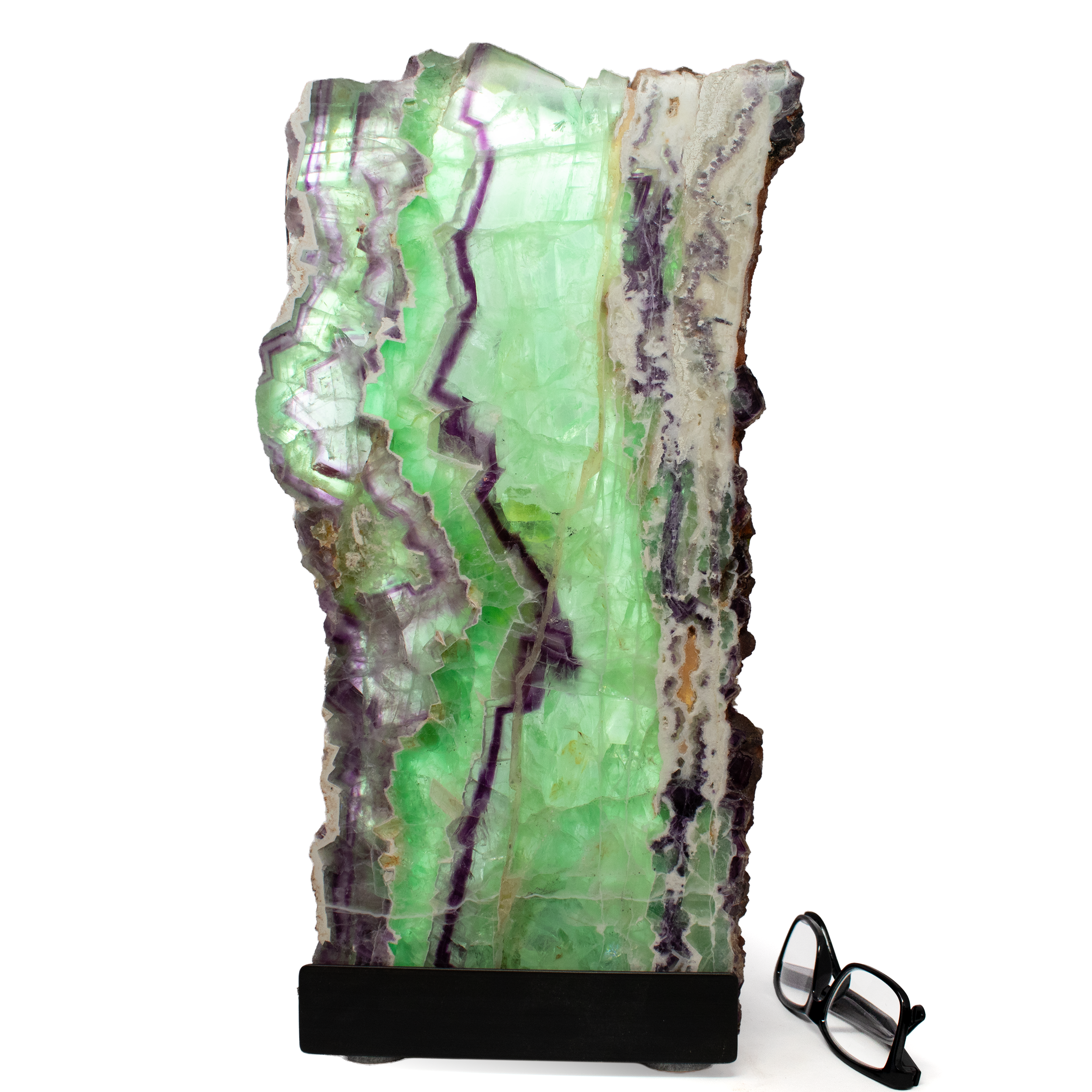 Rainbow Fluorite Table Lamp - Slice Set Vertical with Natural Live Edge