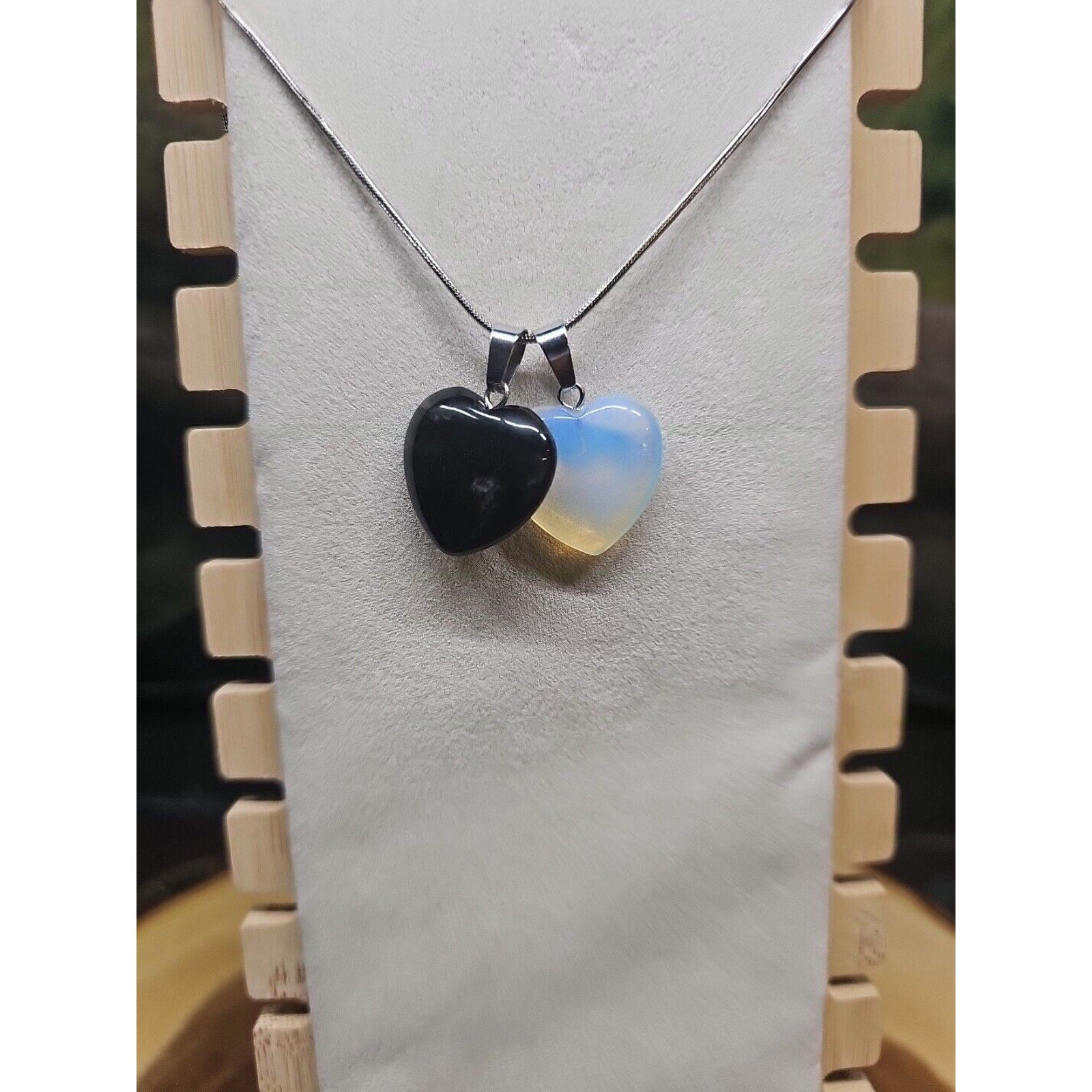 Pendant Necklace 16in Silver Chain Agate Heart by CrystalCloud Company