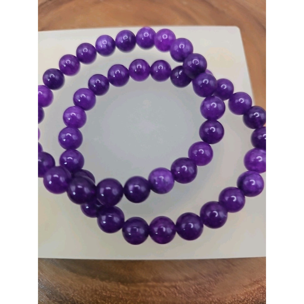 8mm Amethyst Bead Handmade Stretch Bracelet NWT - 7" by CrystalCloud Company