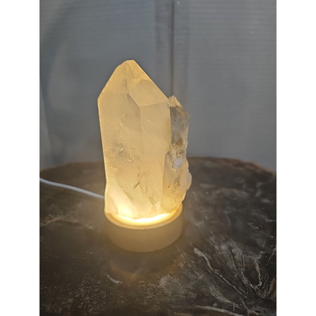 White Quartz Crystal Cluster with LED Light Base — 429g | CrystalCloud Company by CrystalCloud Company