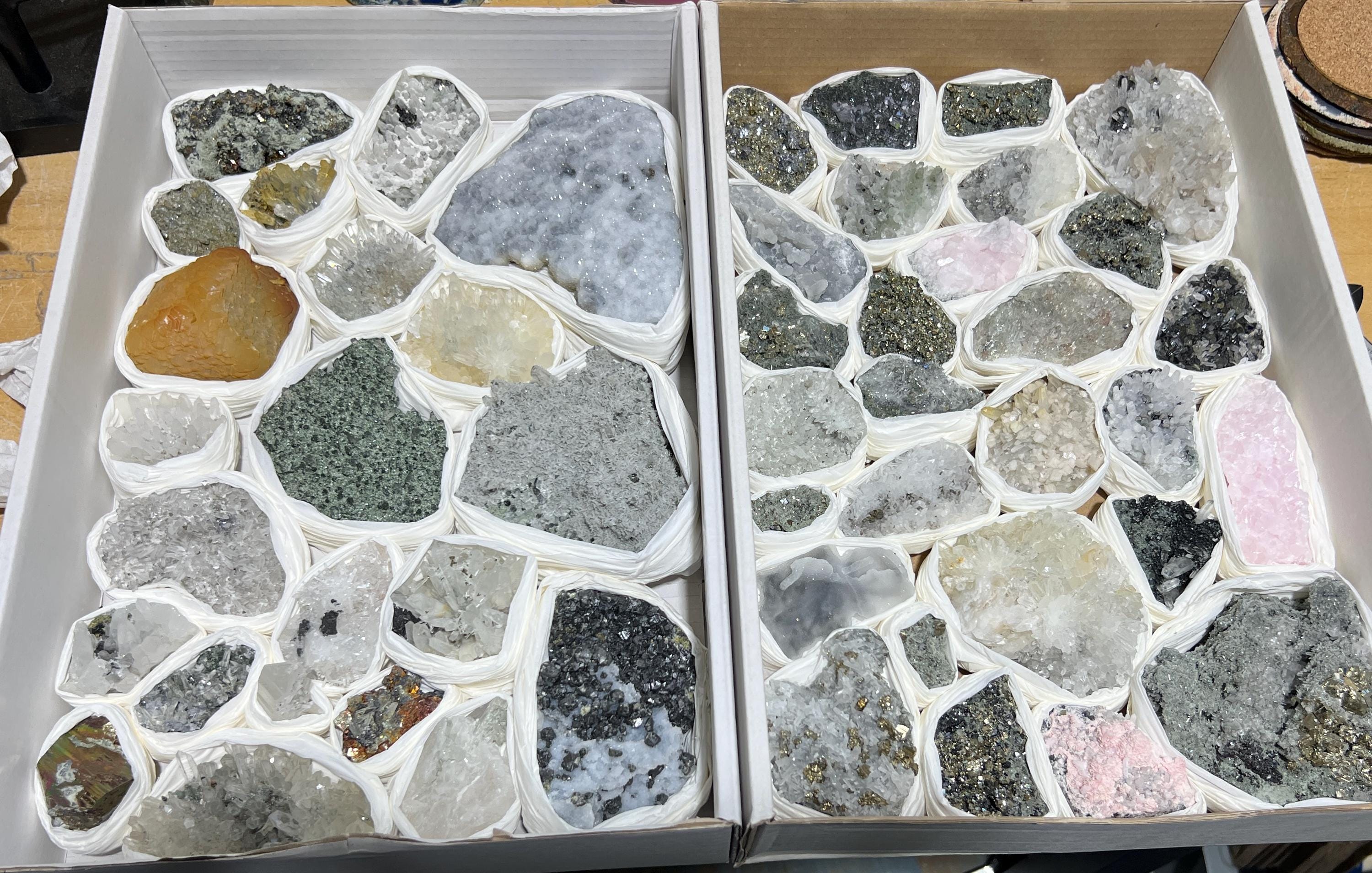 Bolivian Minerals Crystal Mixed Collection (Large 15x10 Inch Flat) Pyrite Sphalerite Galena Quartz Pink Mangano Calcite by Amazing Crystals