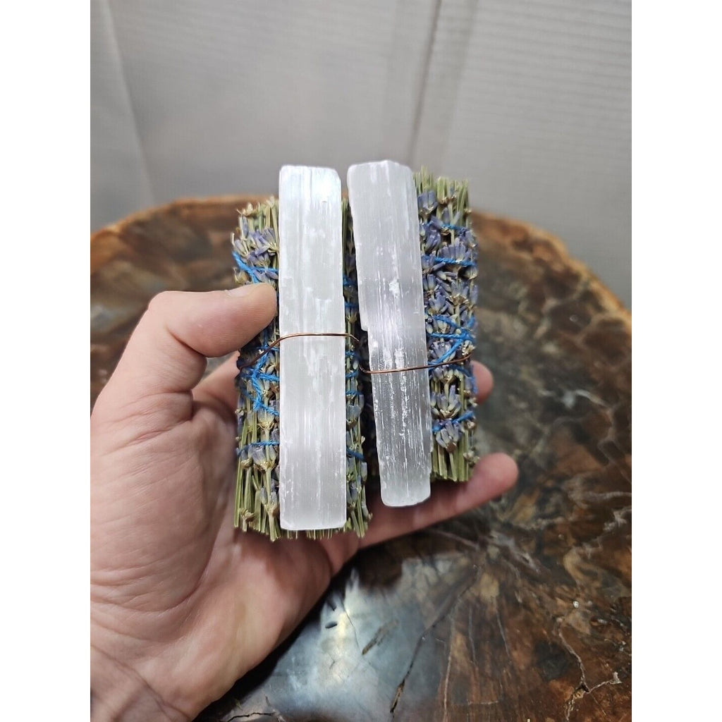 2 Lavender wrapped crystal W/ Huge White Selenite Healing by CrystalCloud Company