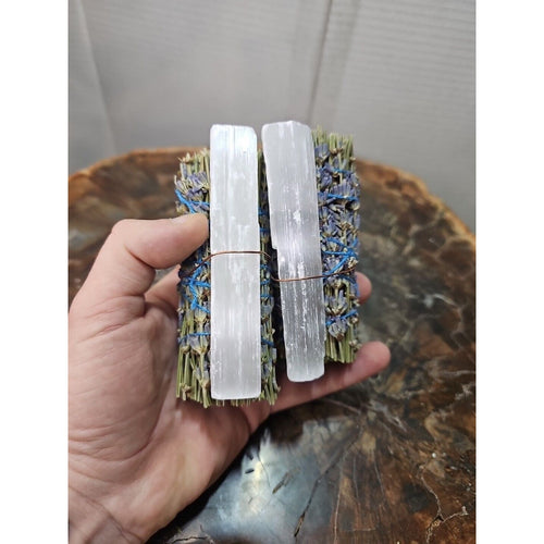 2 Lavender wrapped crystal W/ Huge White Selenite Healing by CrystalCloud Company