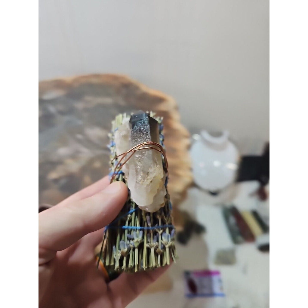 Lavender wrapped crystal W/ Huge Smoky quartz Healing by CrystalCloud Company