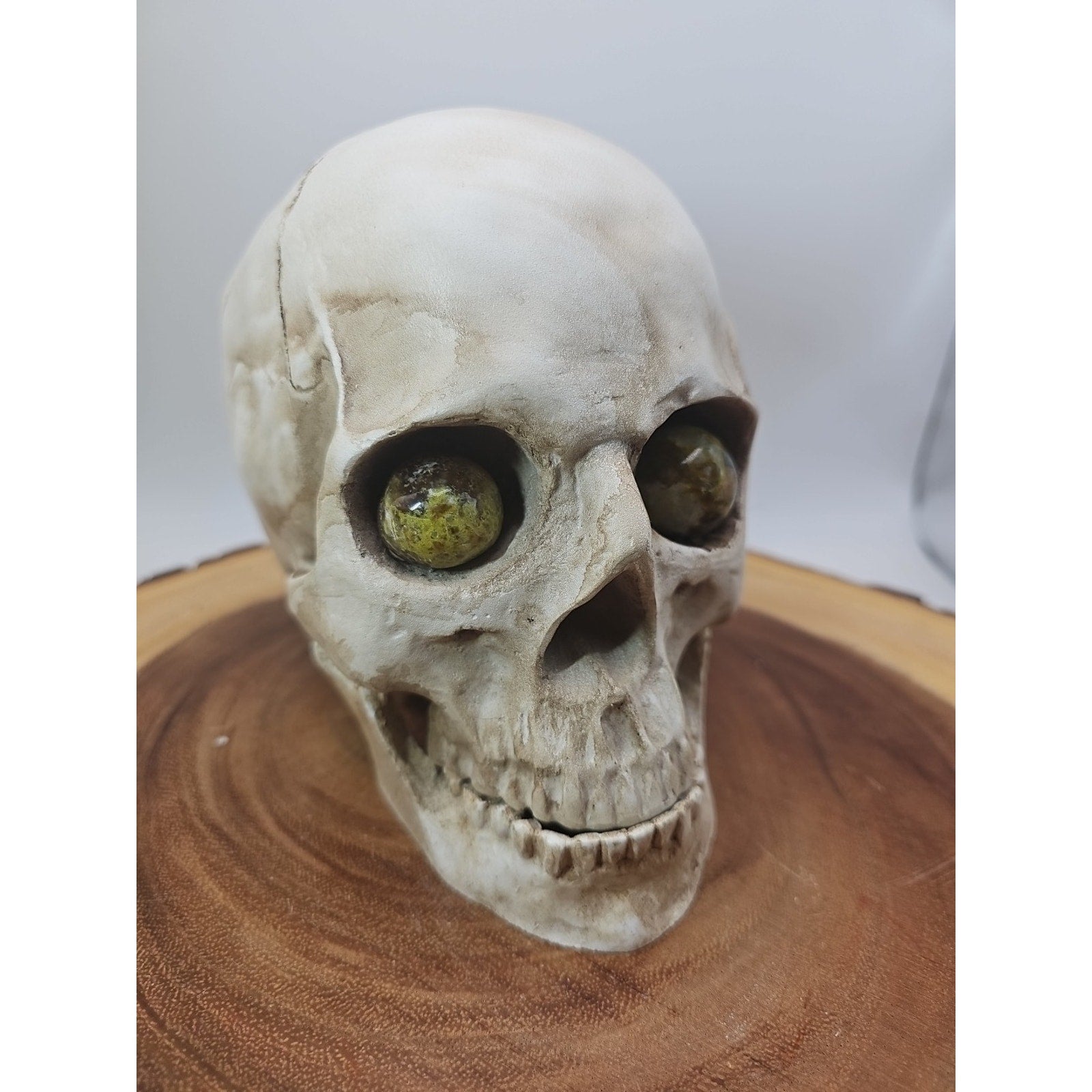 Resin Crystal Skull with Ocean Jasper Quartz Eyes — Collector Art Piece | CrystalCloud Company by CrystalCloud Company
