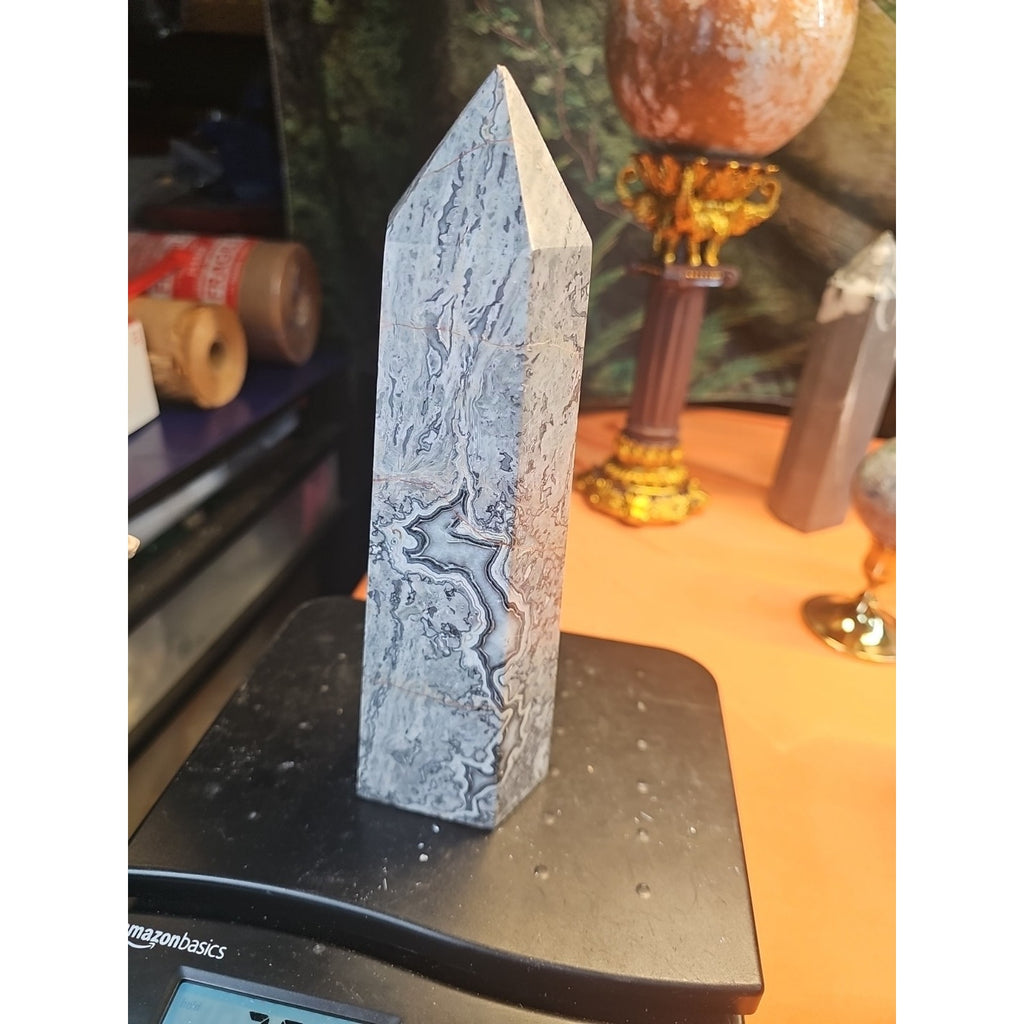 3.81LB 1Pcs Natural Gray Crazy Lace Jasper Crystal Point Tower Healing by CrystalCloud Company