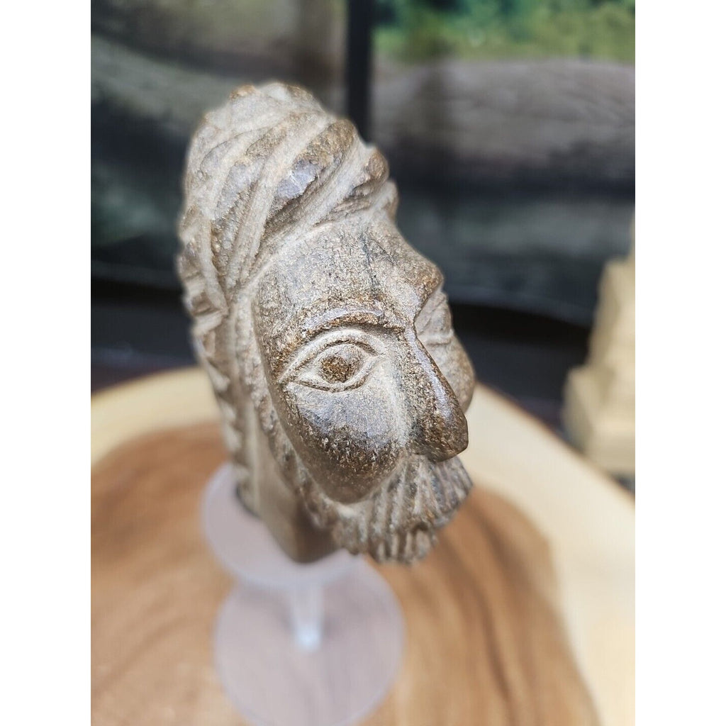 Vintage ABSTRACT STONE HEAD Sculpture Stone 1 lb W/Stand by CrystalCloud Company