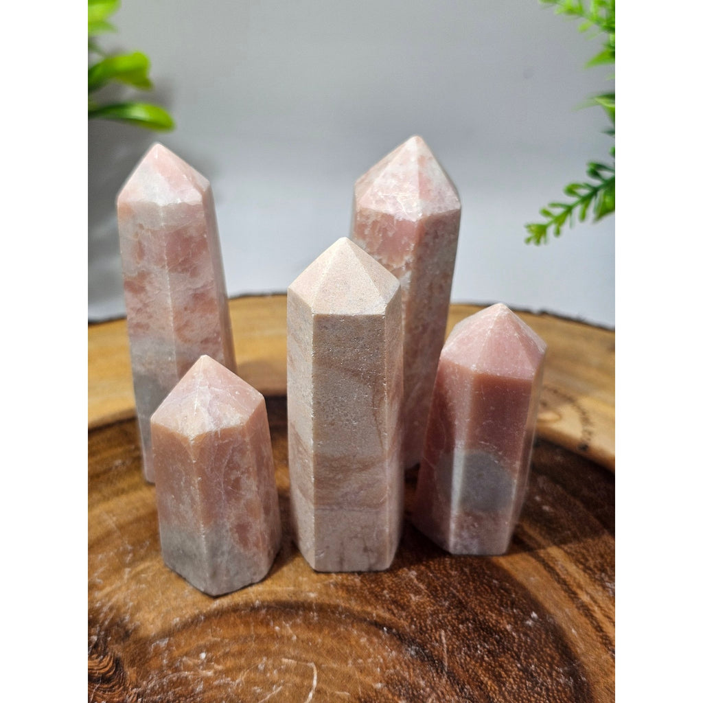 Set of 5 Natural Pink Opal Towers