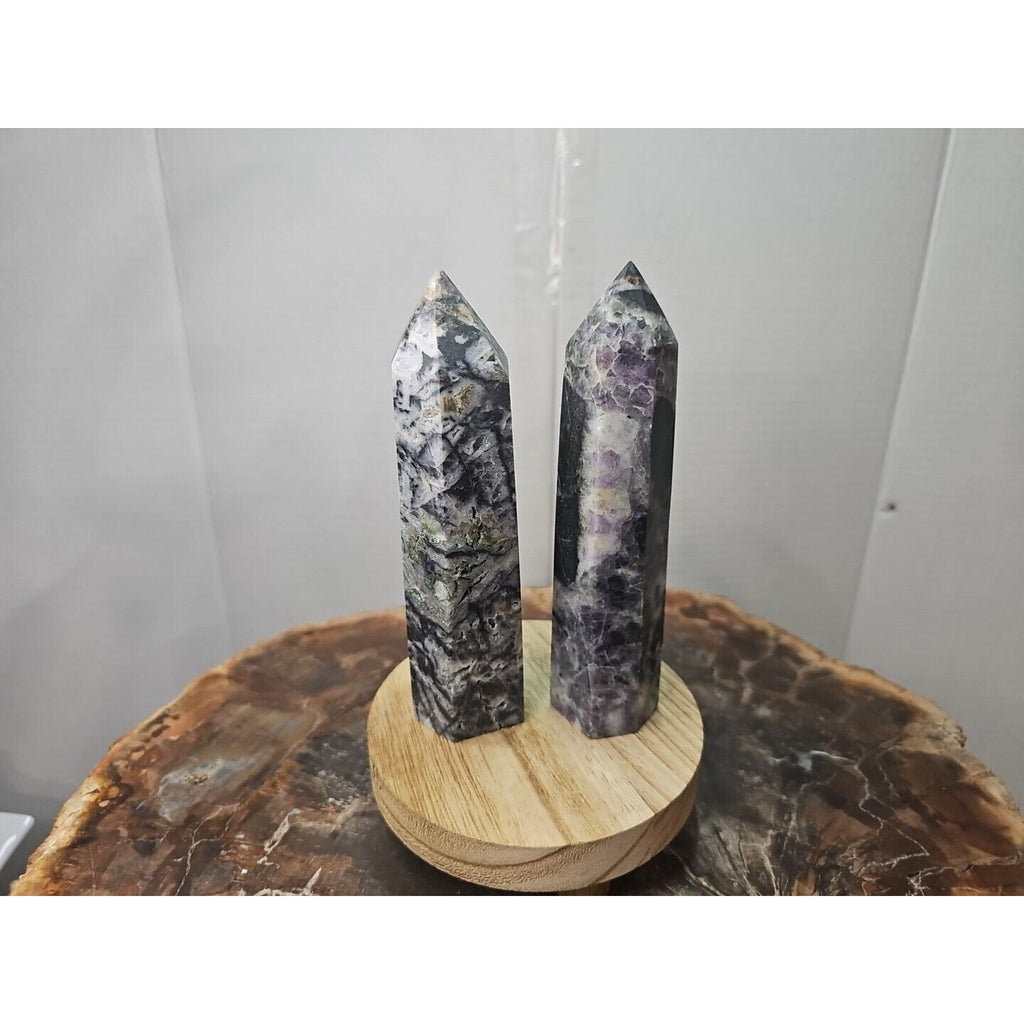 2Pcs Natural Purple Fluorite Quartz Crystal Point Tower Polished by CrystalCloud Company