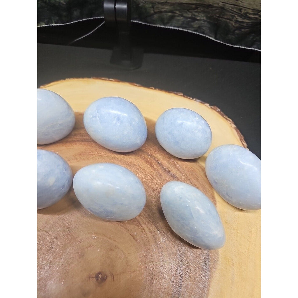 Baby Blue Celestite Crystal Palm Stones — 1 lb, 2-Piece Set from Brazil | CrystalCloud Company by CrystalCloud Company