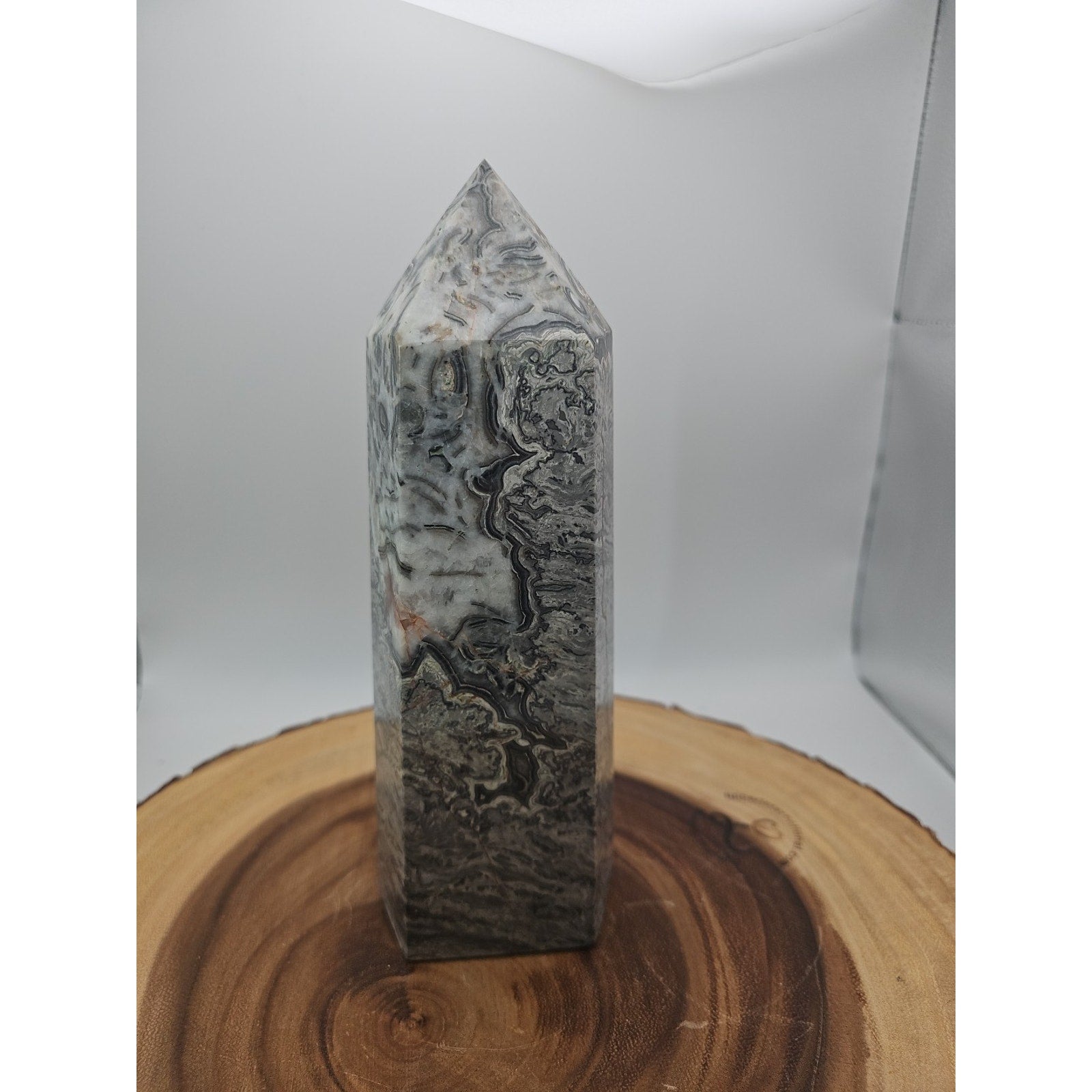 3.69LB 1Pcs Natural Gray Crazy Lace Jasper Crystal Point Tower Healing by CrystalCloud Company