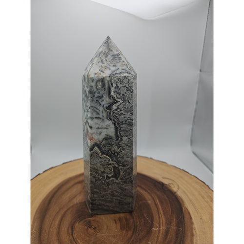 3.69LB 1Pcs Natural Gray Crazy Lace Jasper Crystal Point Tower Healing by CrystalCloud Company