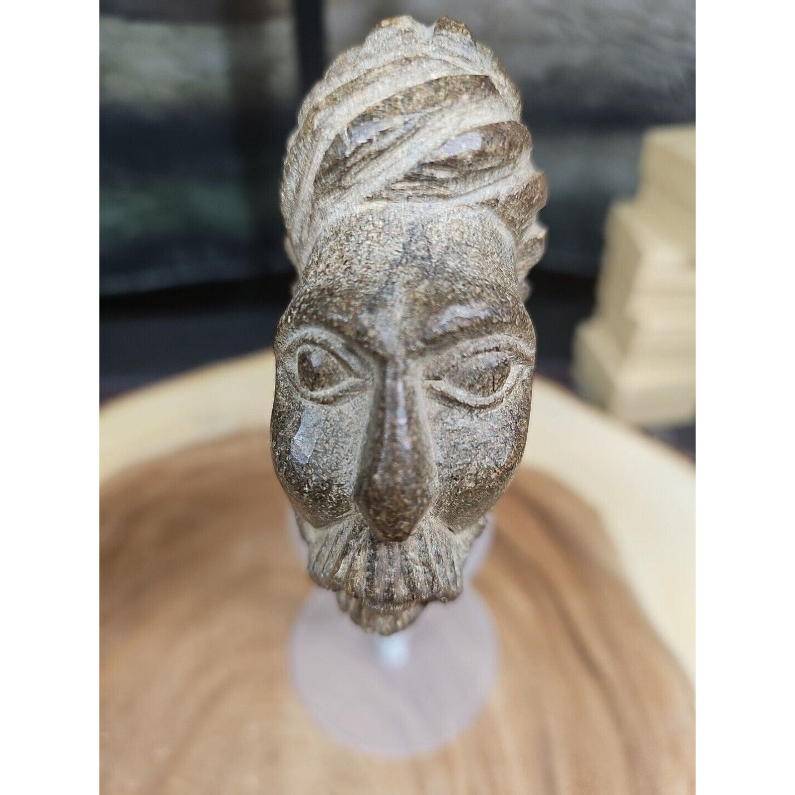 Vintage ABSTRACT STONE HEAD Sculpture Stone 1 lb W/Stand by CrystalCloud Company