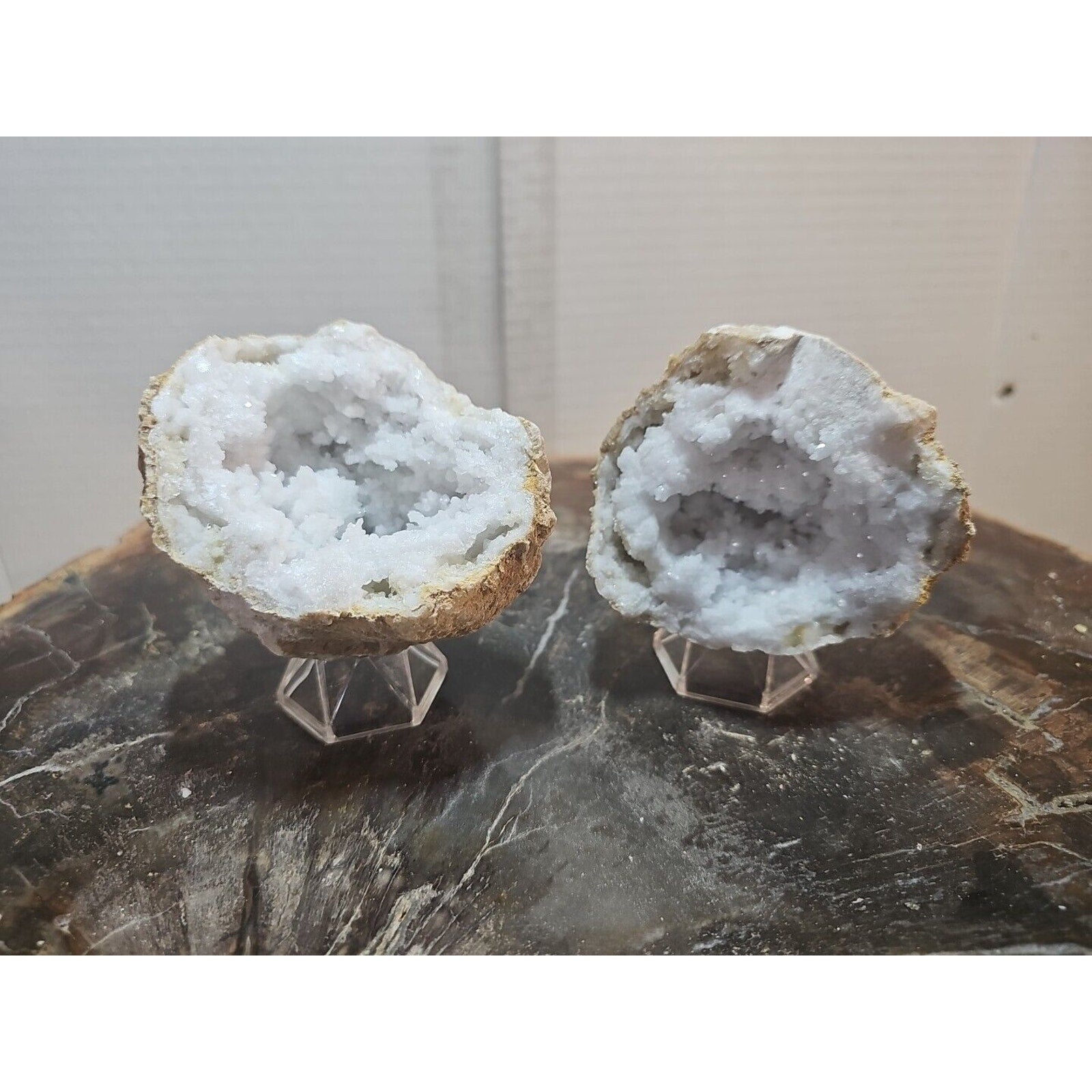 1.18lbs Pair Geode Crystal Moroccan Quartz W /Stands by CrystalCloud Company
