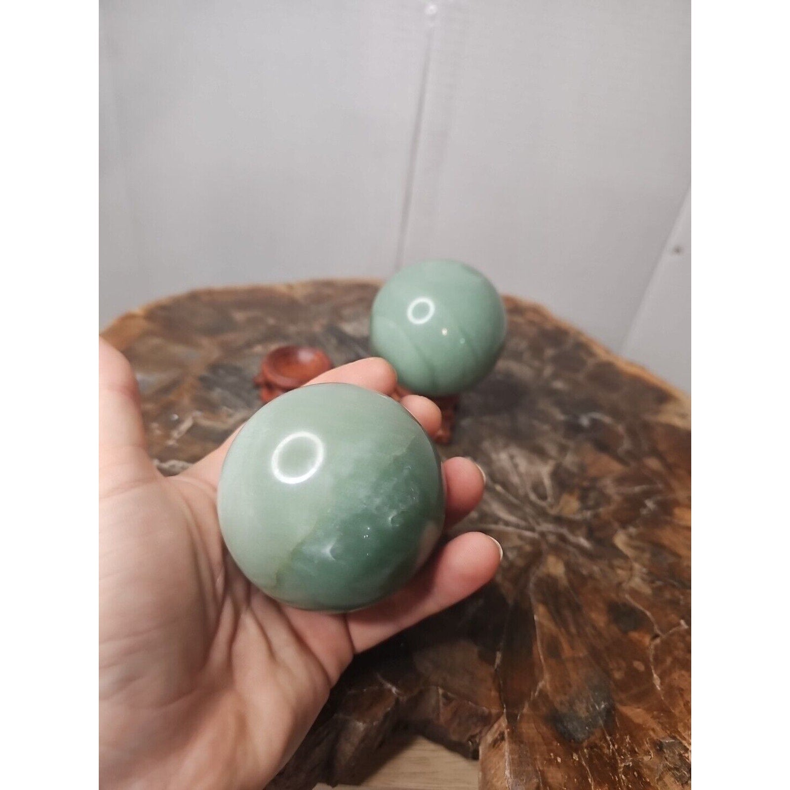 1.88LB 2Pcs A Set Of Natural Jade Crystal Jasper Sphere Ball Polished W/Stands by CrystalCloud Company