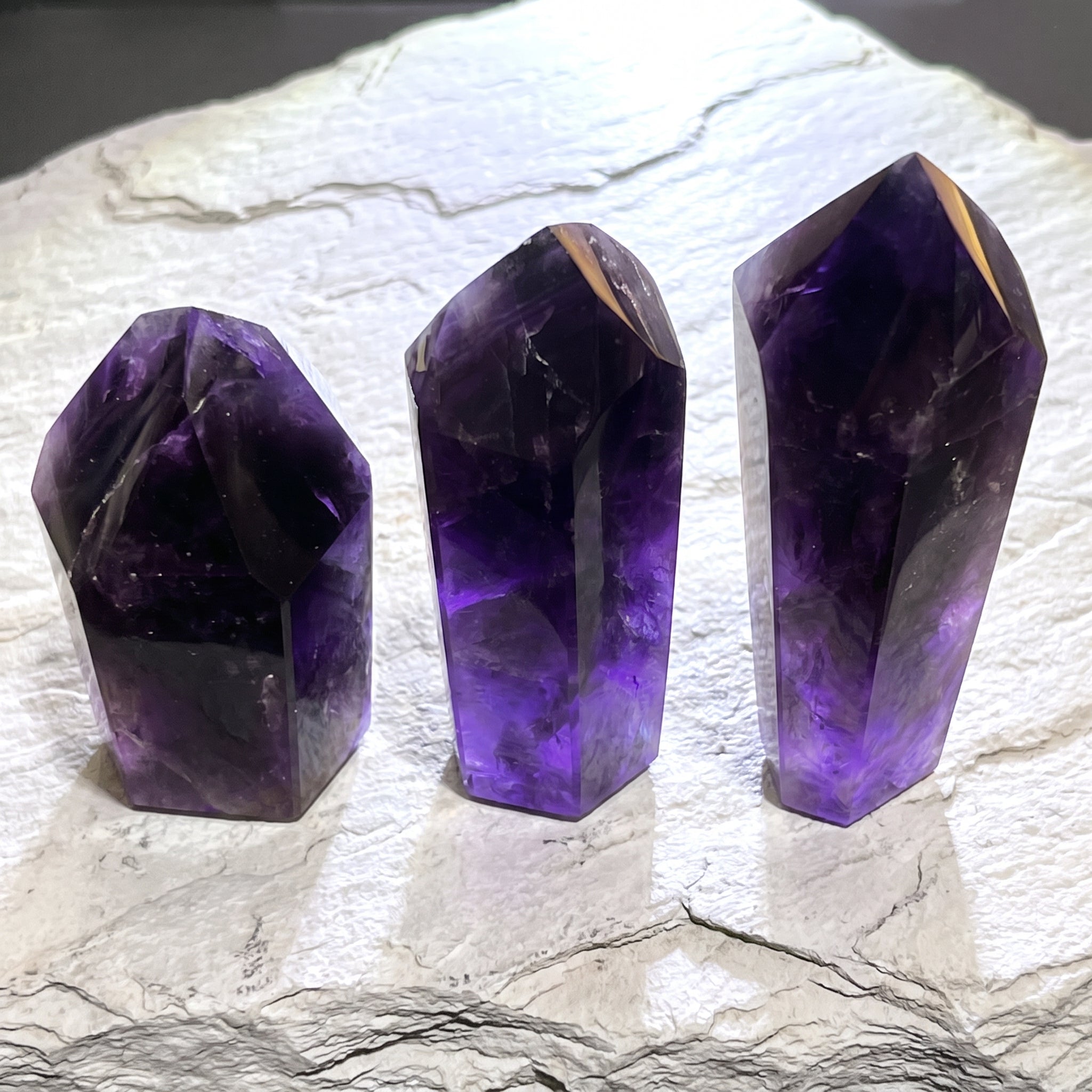 Large Dark Amethyst Crystal Faceted Standing Tower Carving