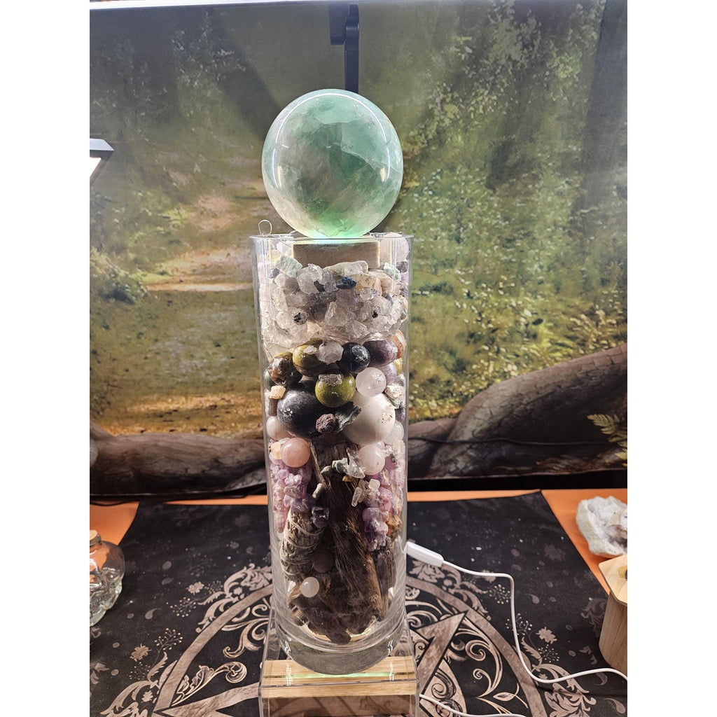 22lb Mixed Crystal Vase Collection - LED Fluorite Sphere & Amethyst | CrystalCloud Company by CrystalCloud Company